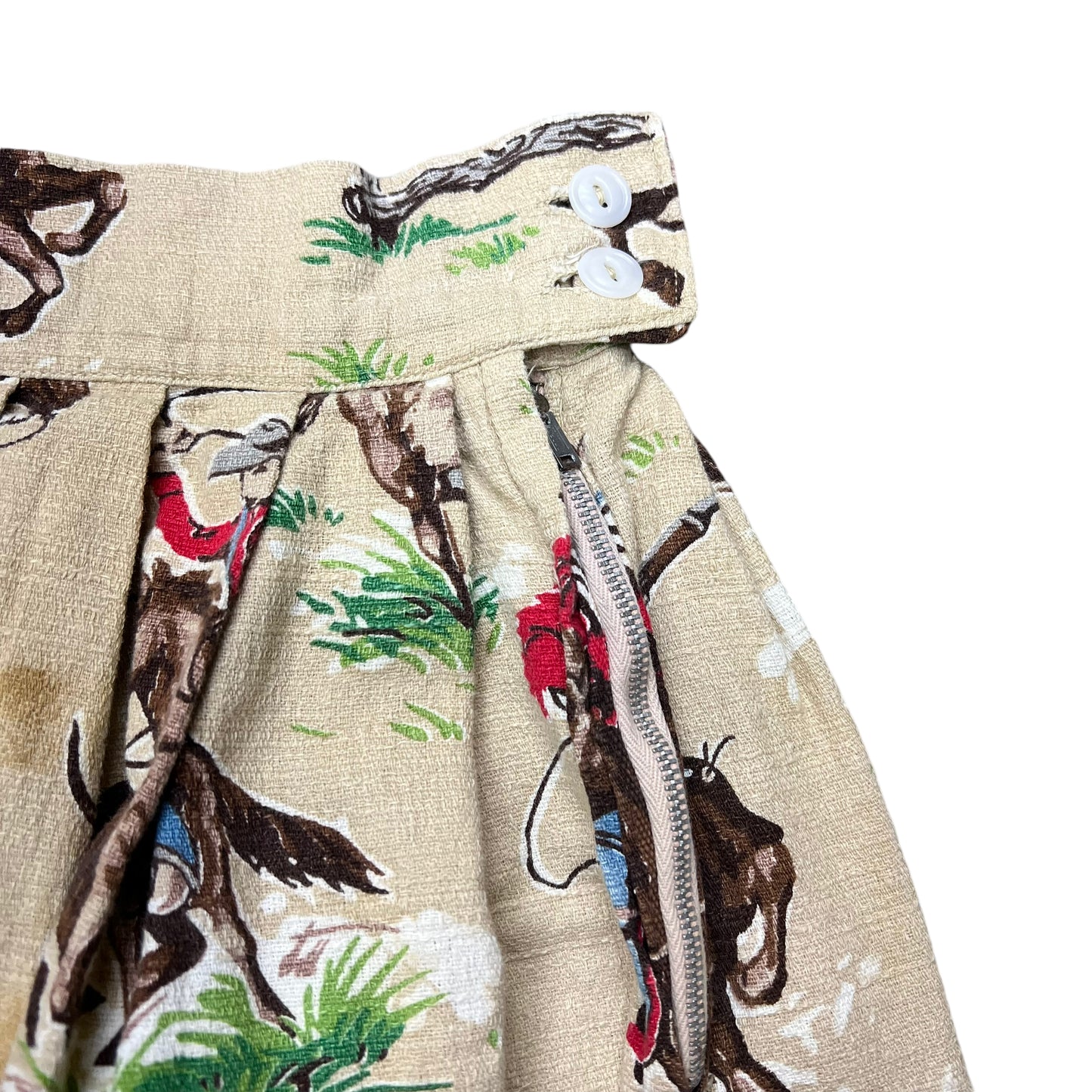 1940s 1950s Cotton cowboy print pleated skirt (25w)