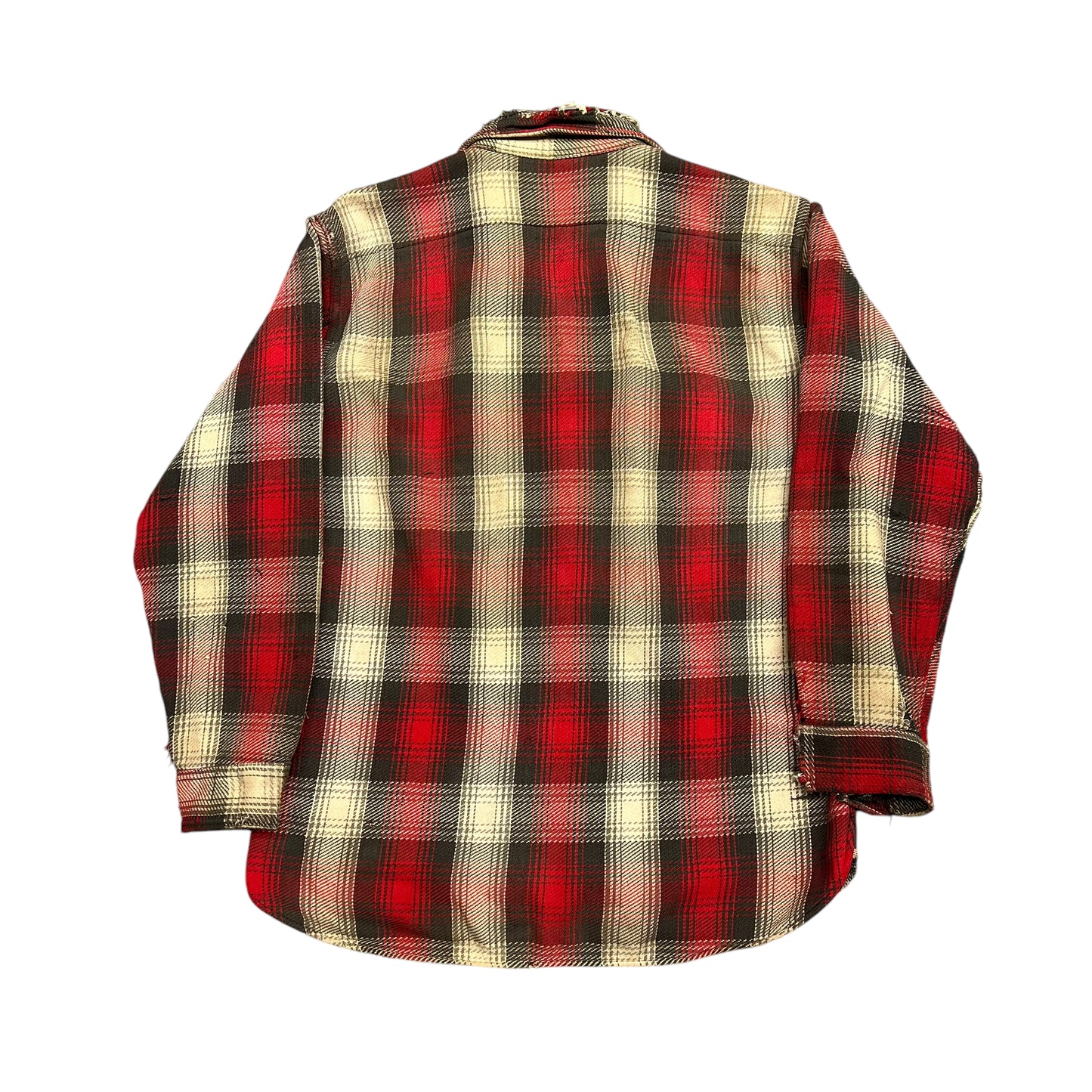 1960s Red plaid heavy cotton flannel (M)