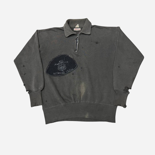 1950s Black quarter zip sweatshirt necking team lumberjacks (M)