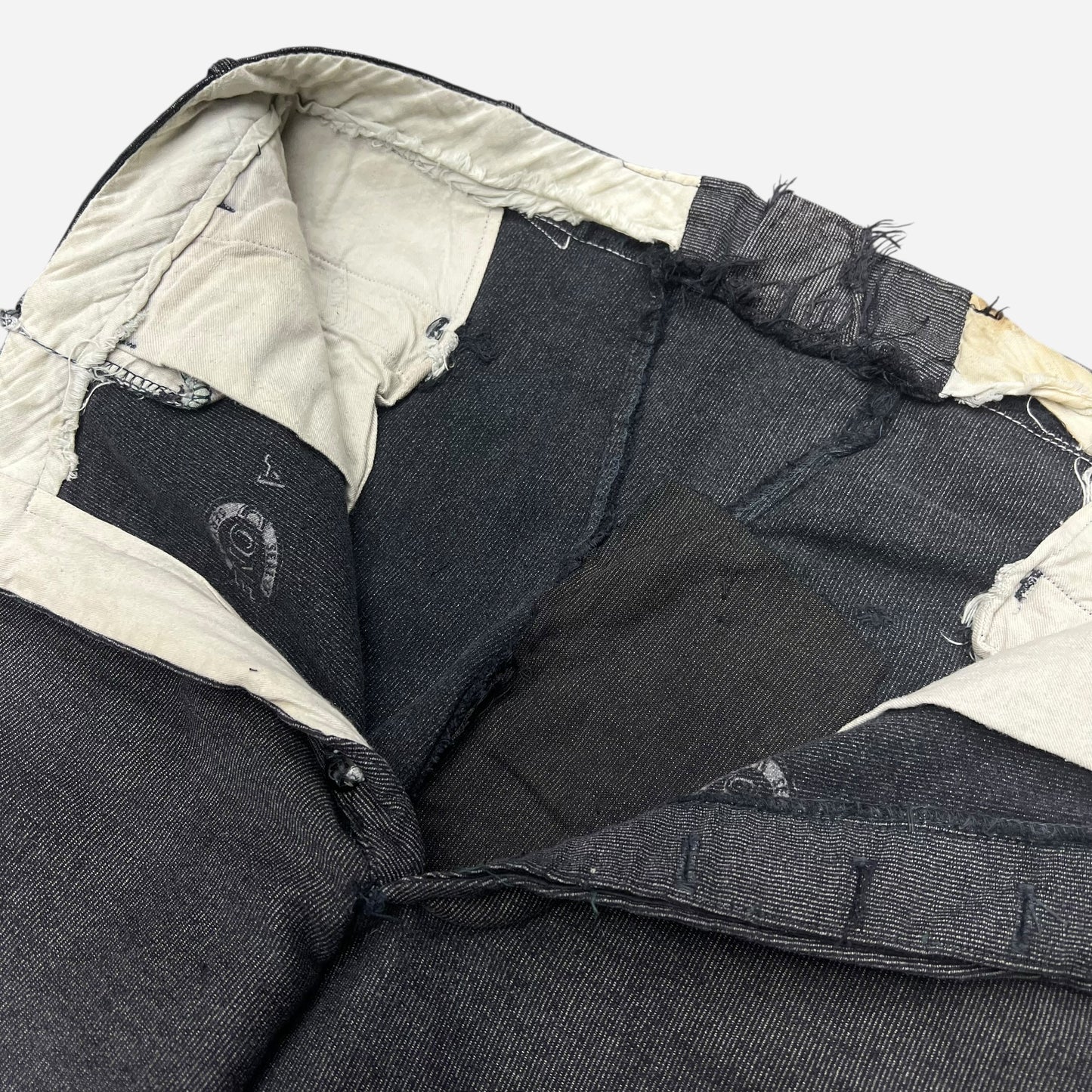 1950s Cone salt & pepper moleskin black button fly work pants (34w)