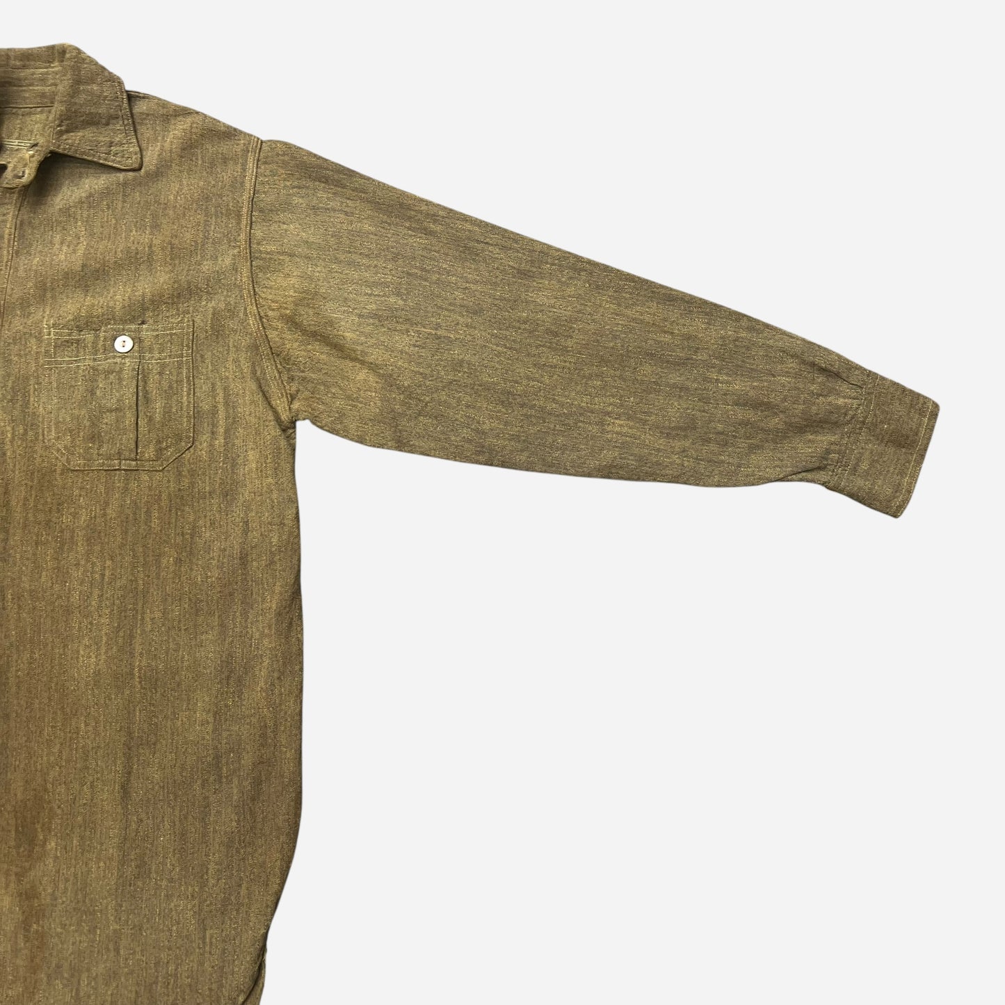 1920s Brown striped s&p cotton chinstrap pullover work shirt (S/M)