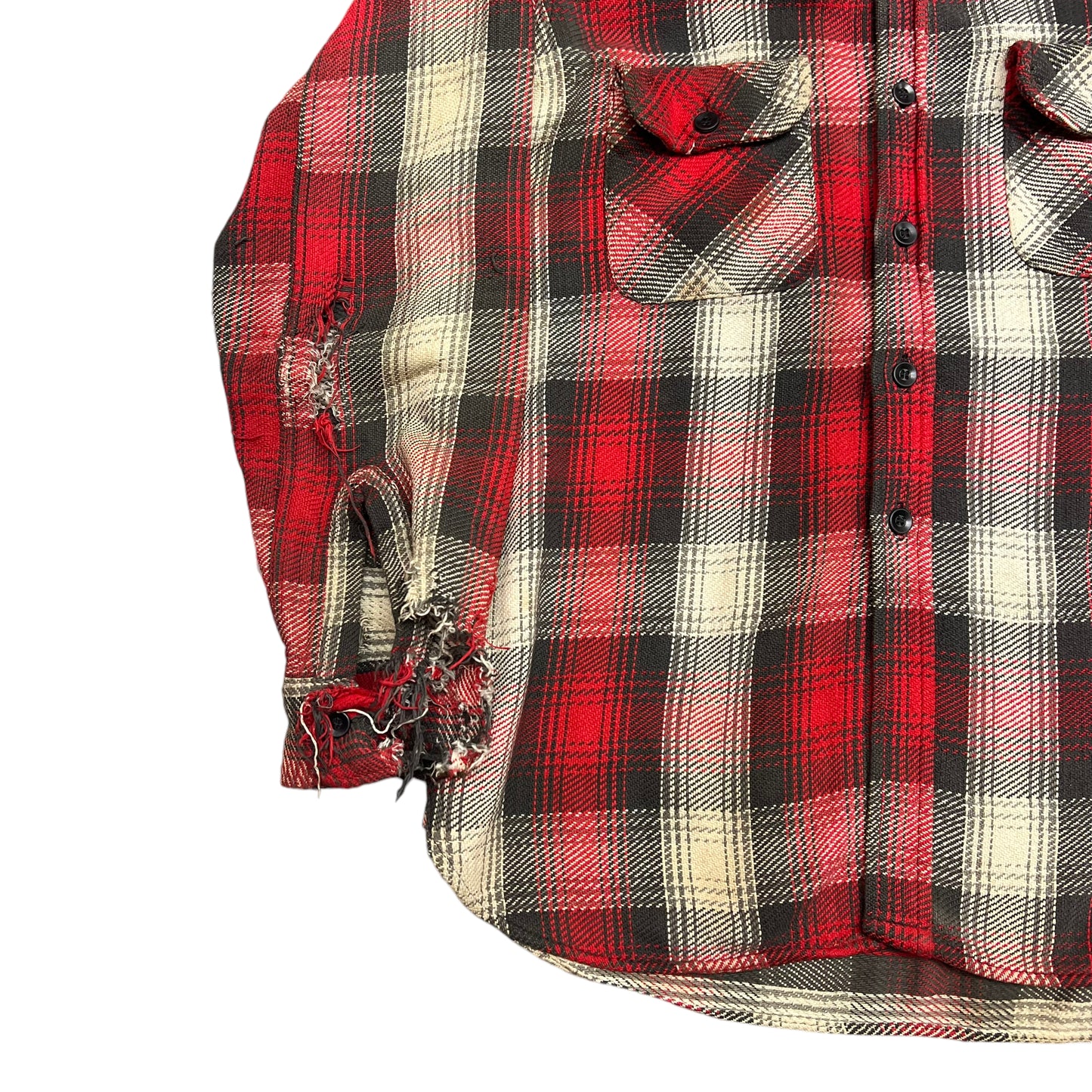 1960s Red plaid heavy cotton flannel (M)