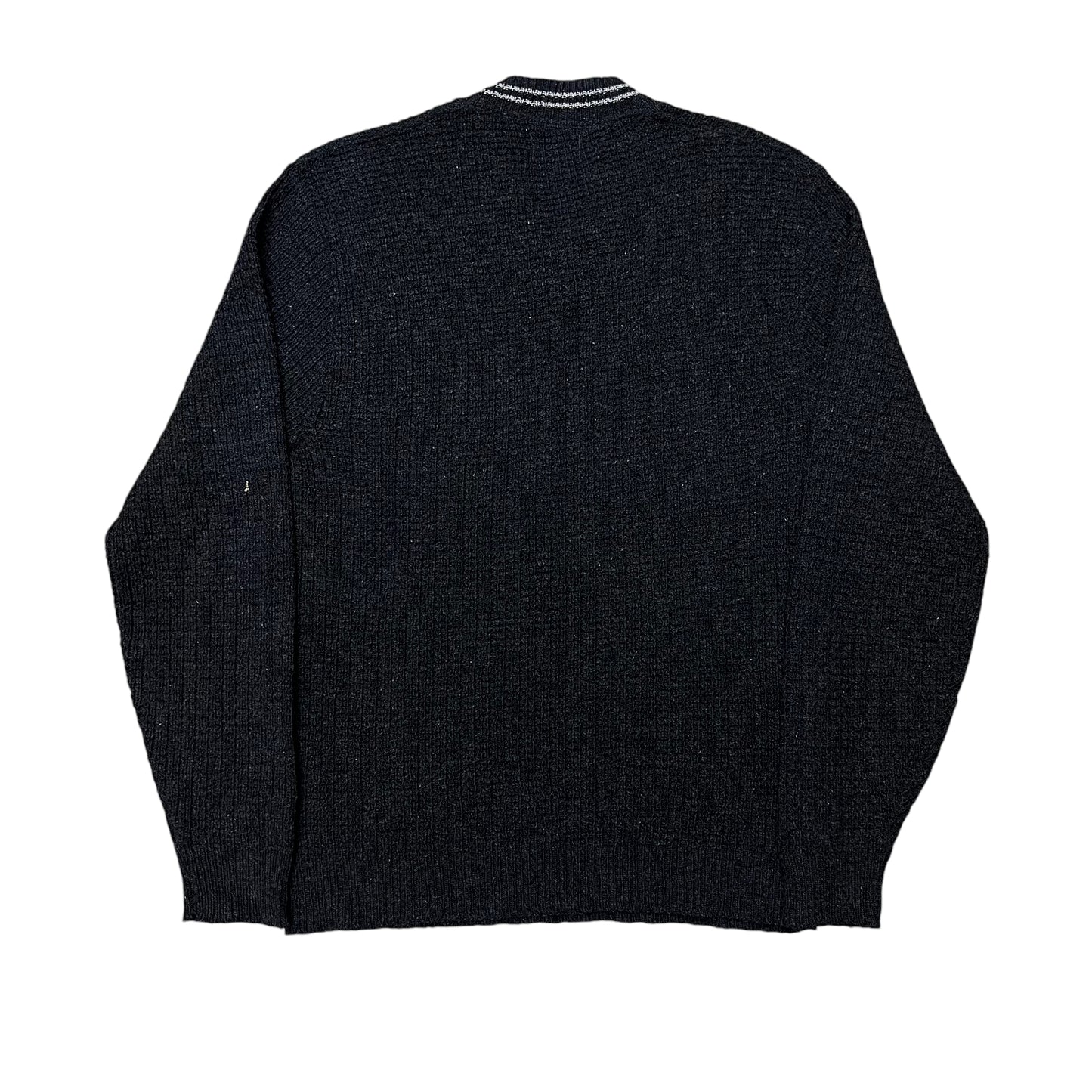 1950s Black fisherman knit v neck sweater (M)