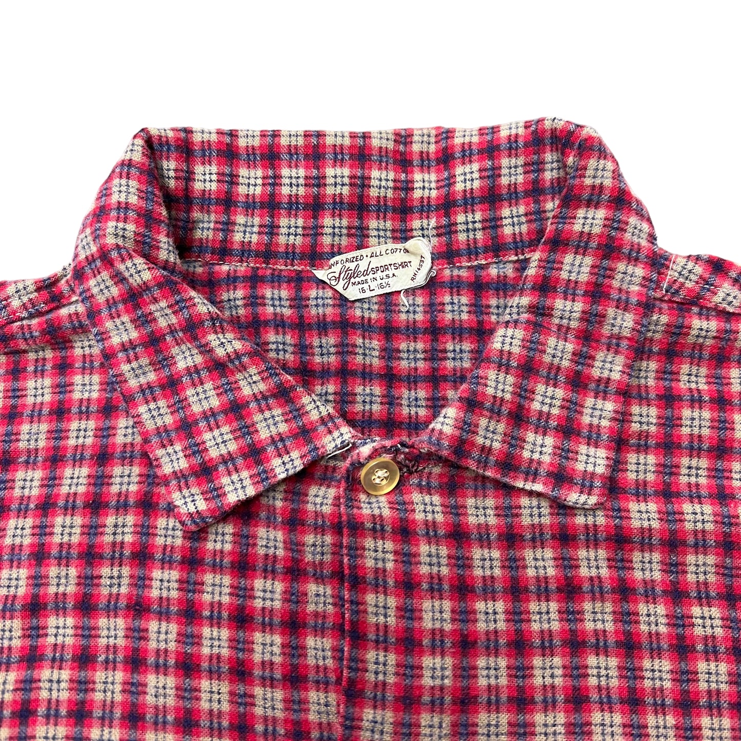 1950s Red cotton plaid print flannel (M/L)