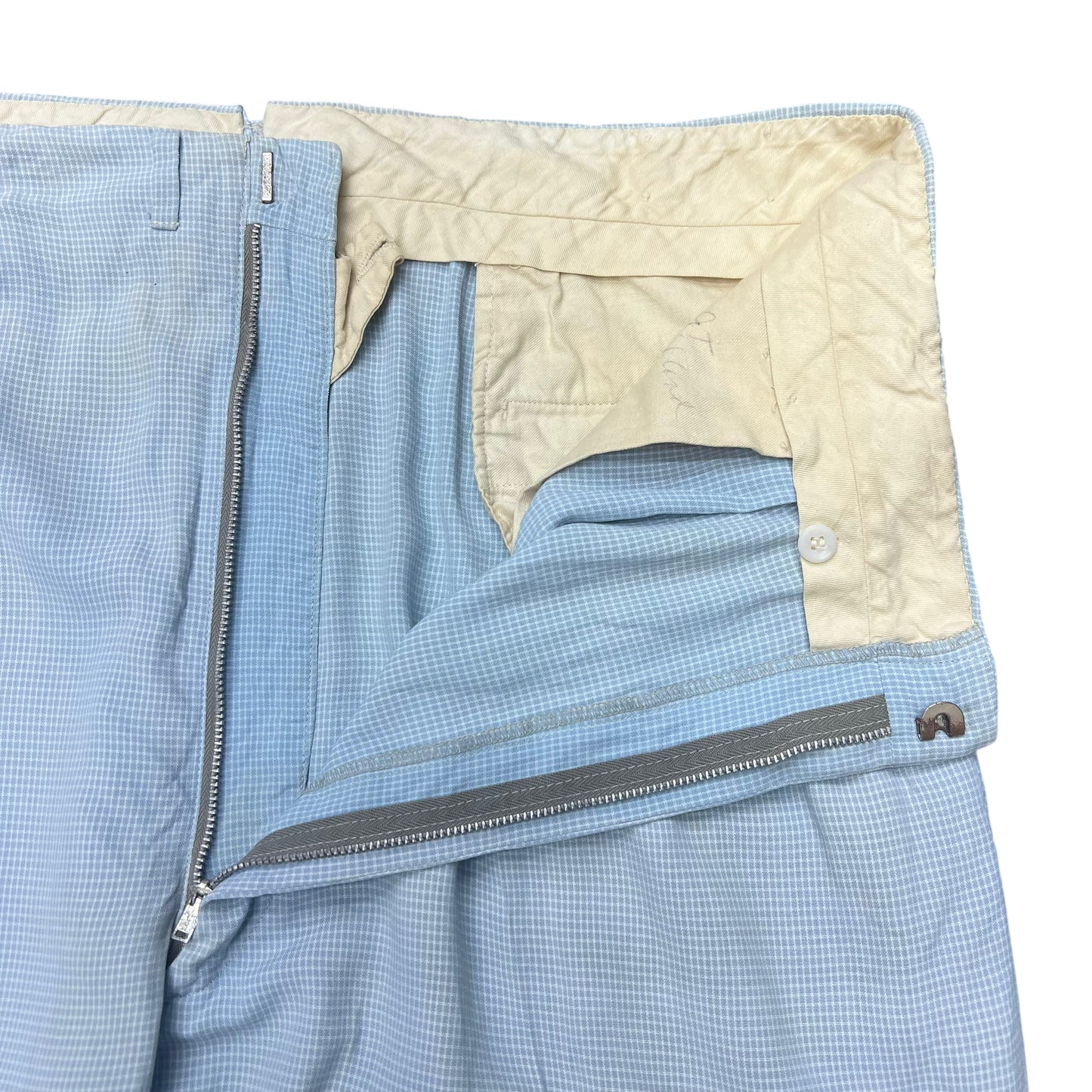 1940s Baby blue check pattern rayon pants (36w)