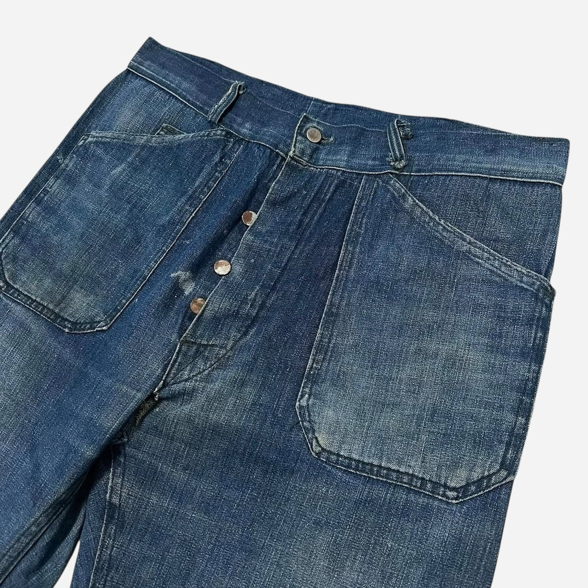 1940s Civilian purchase shipyard worker USN enlisted fatigue pocket lace back flared denim (33w)