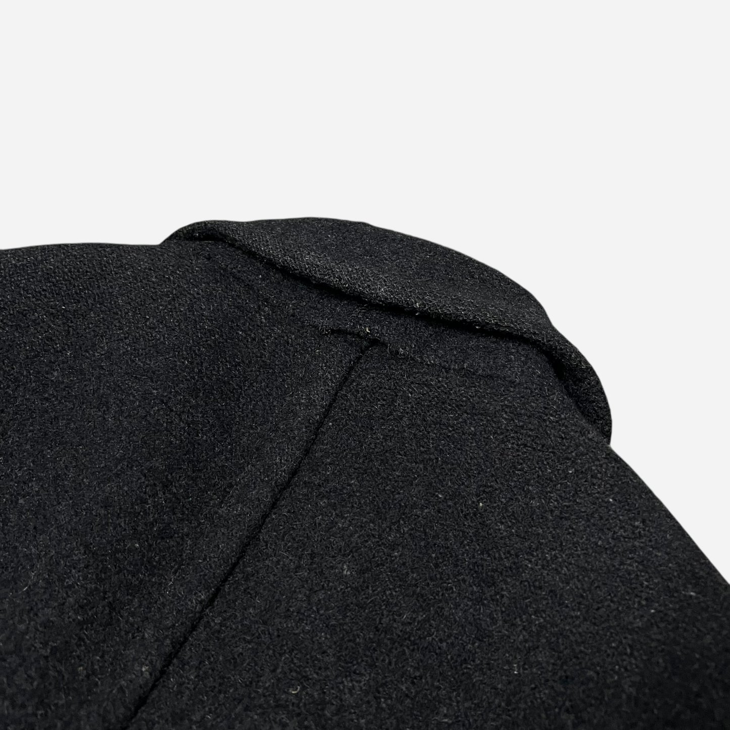 1930s Black double breasted belted wool long overcoat (L/XL)