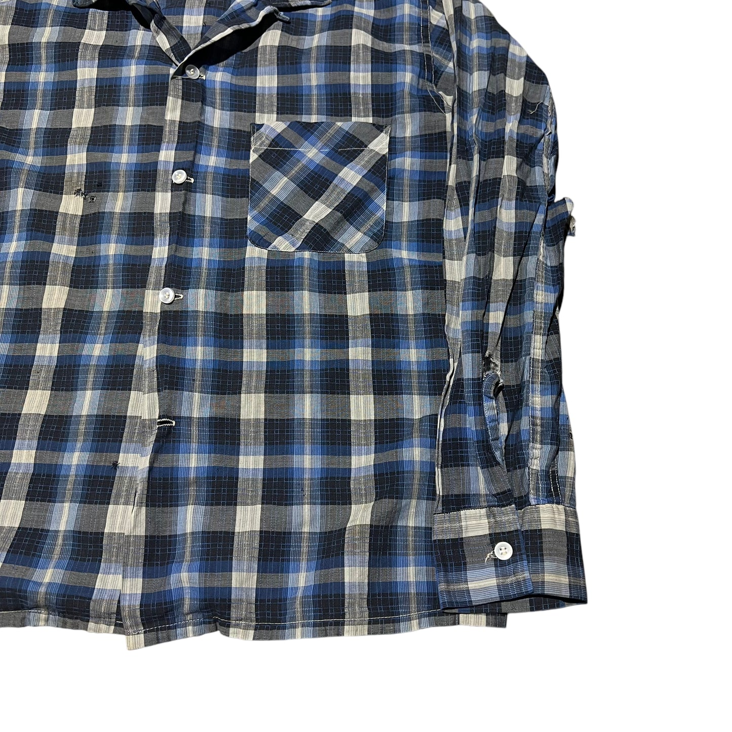 1950s Dan River cotton blue shadow plaid loop collar shirt (M)