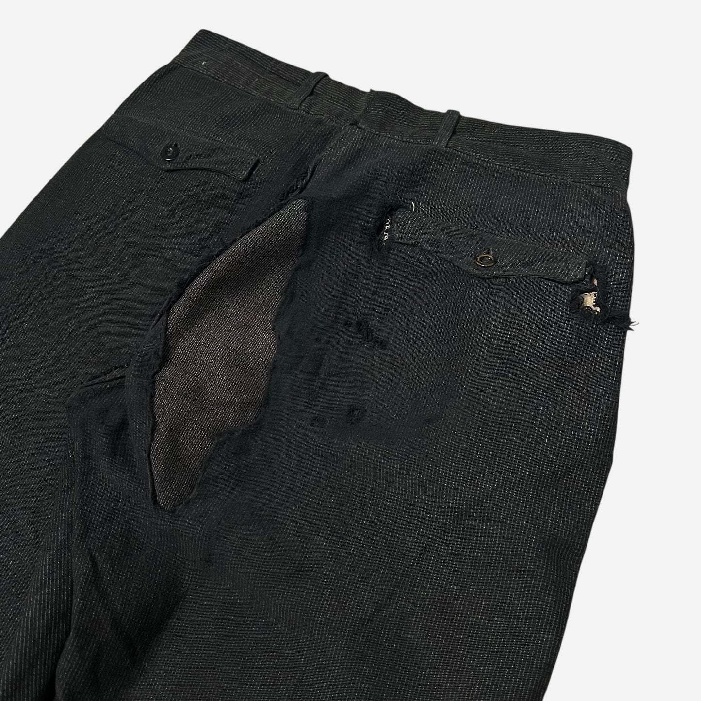 1920s 1930s Black salt & pepper striped cotton work pants (30w)