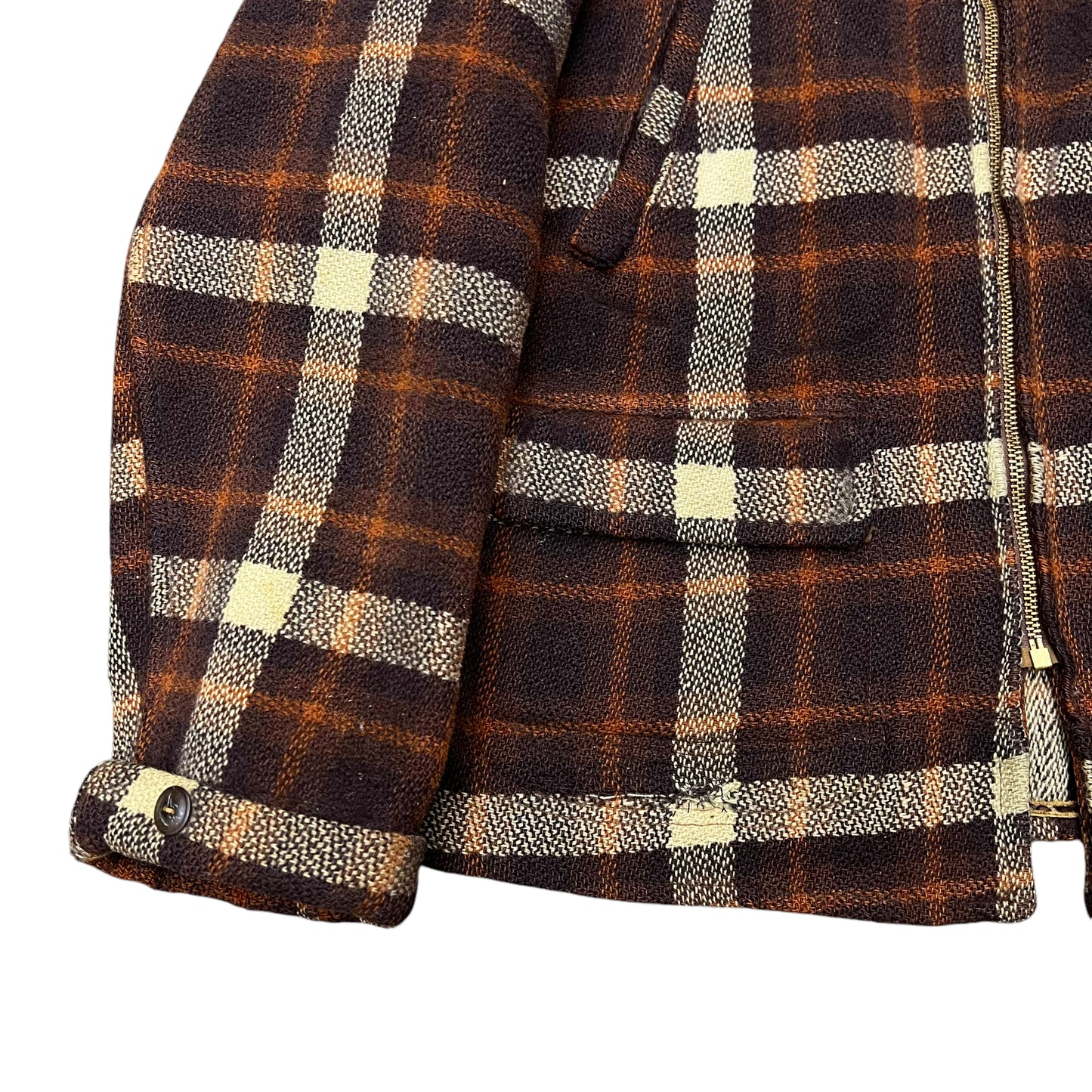 1930s Hercules plaid wool zip up jacket belt back coat (L/XL)