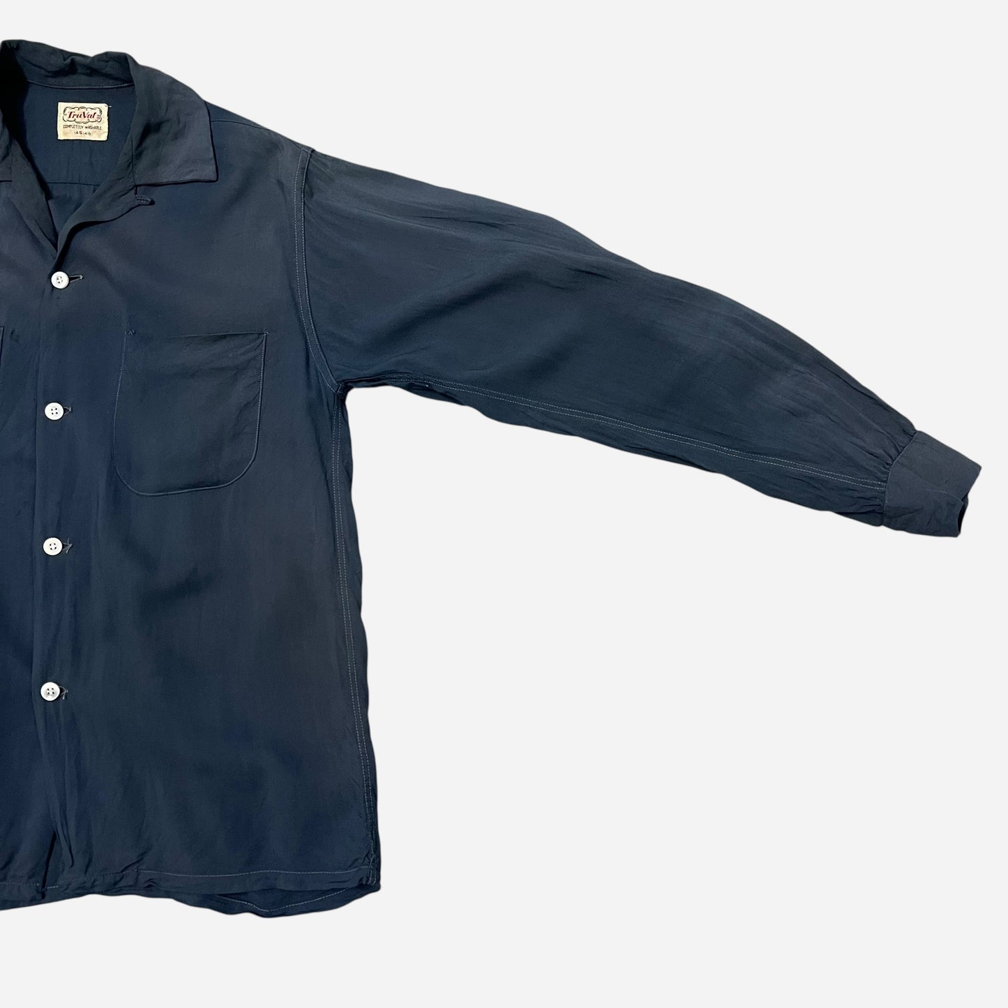 1950s Sun faded blue rayon loop collar shirt (S/M)