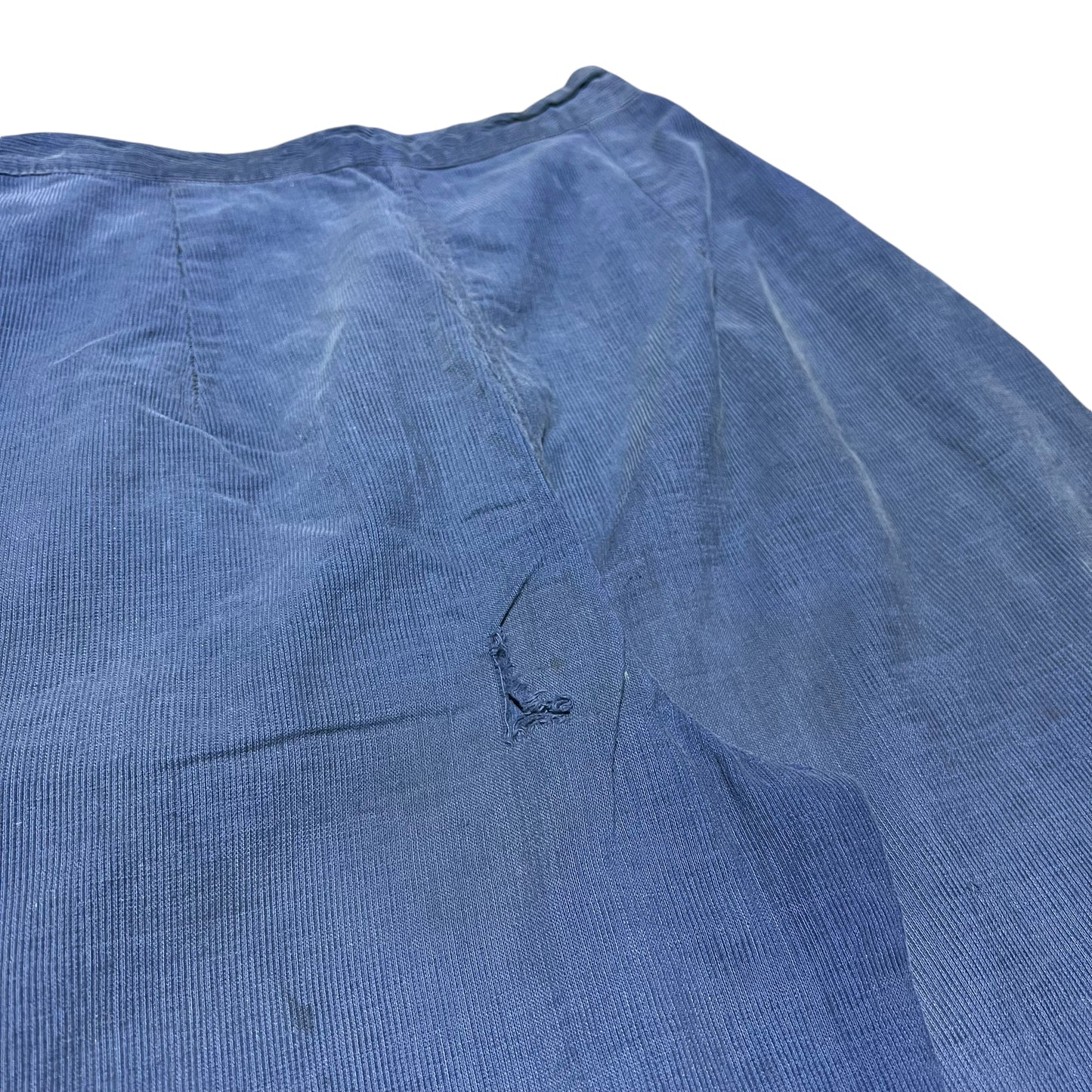 1930s 1940s Women’s blue corduroy repaired side button wide leg pants (25w)