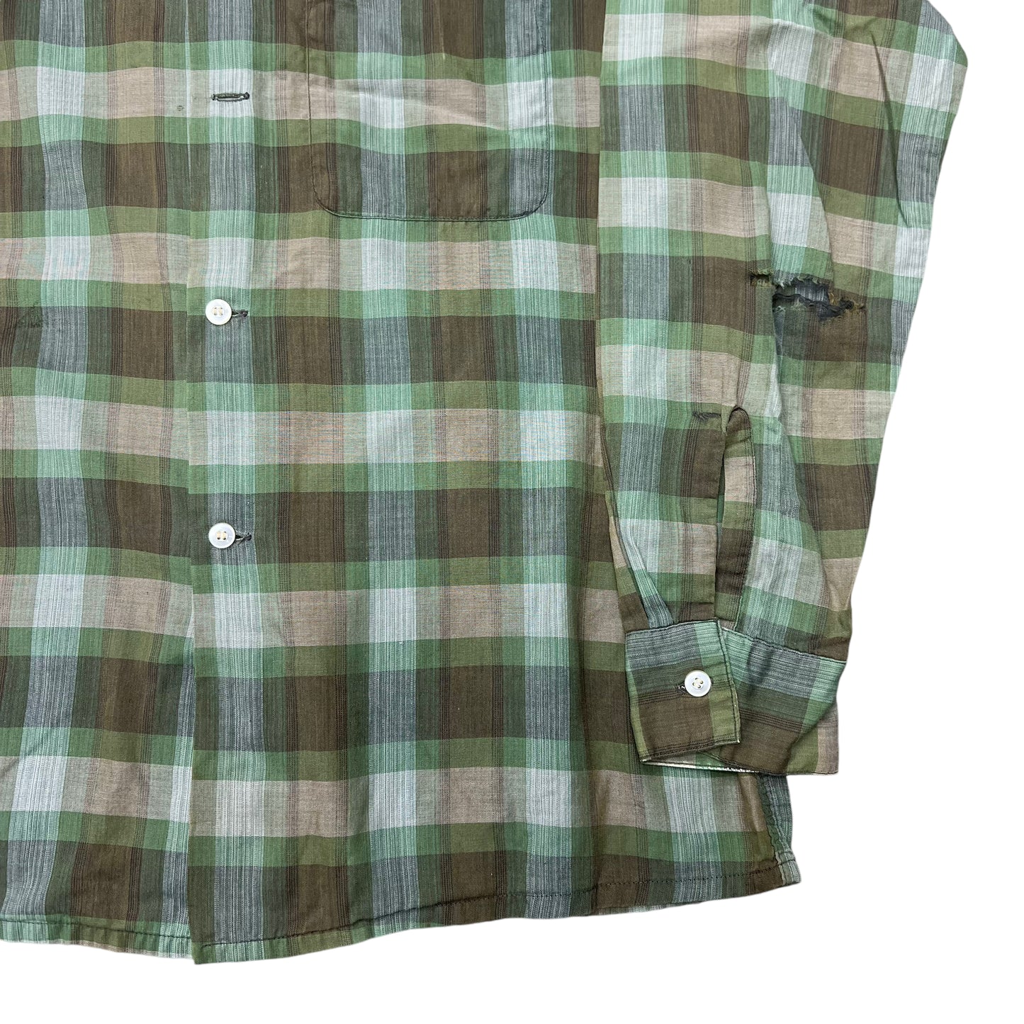 1960s Arrow green shadow plaid cotton loop collar shirt (M)