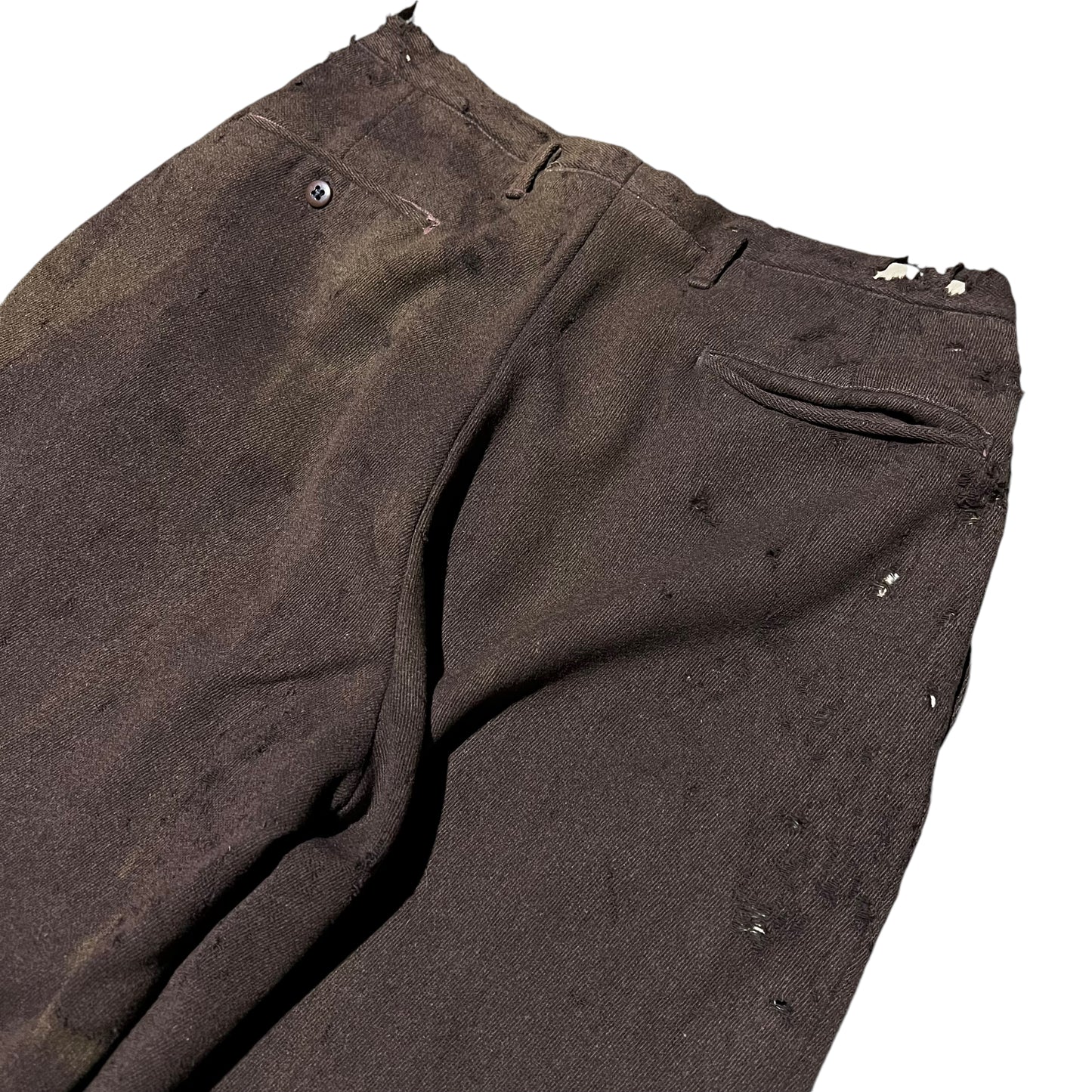 1940s Distressed brown wool drop loop pleated pants (32w)