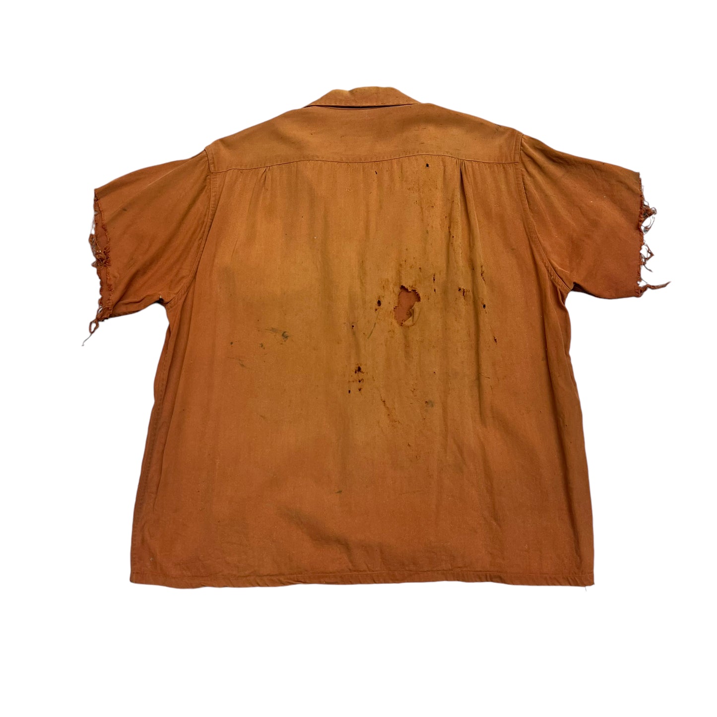 1950s Distressed orange rayon loop collar shirt (L)
