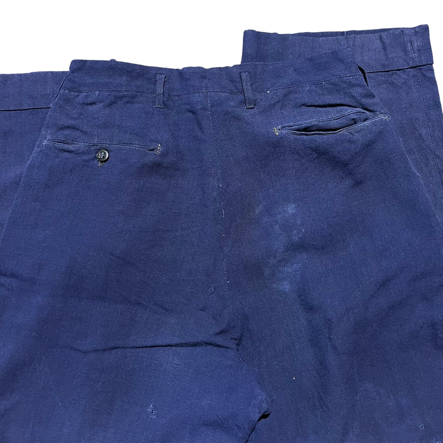 1940s Blue linen/rayon button fly drop loop pants (28w)