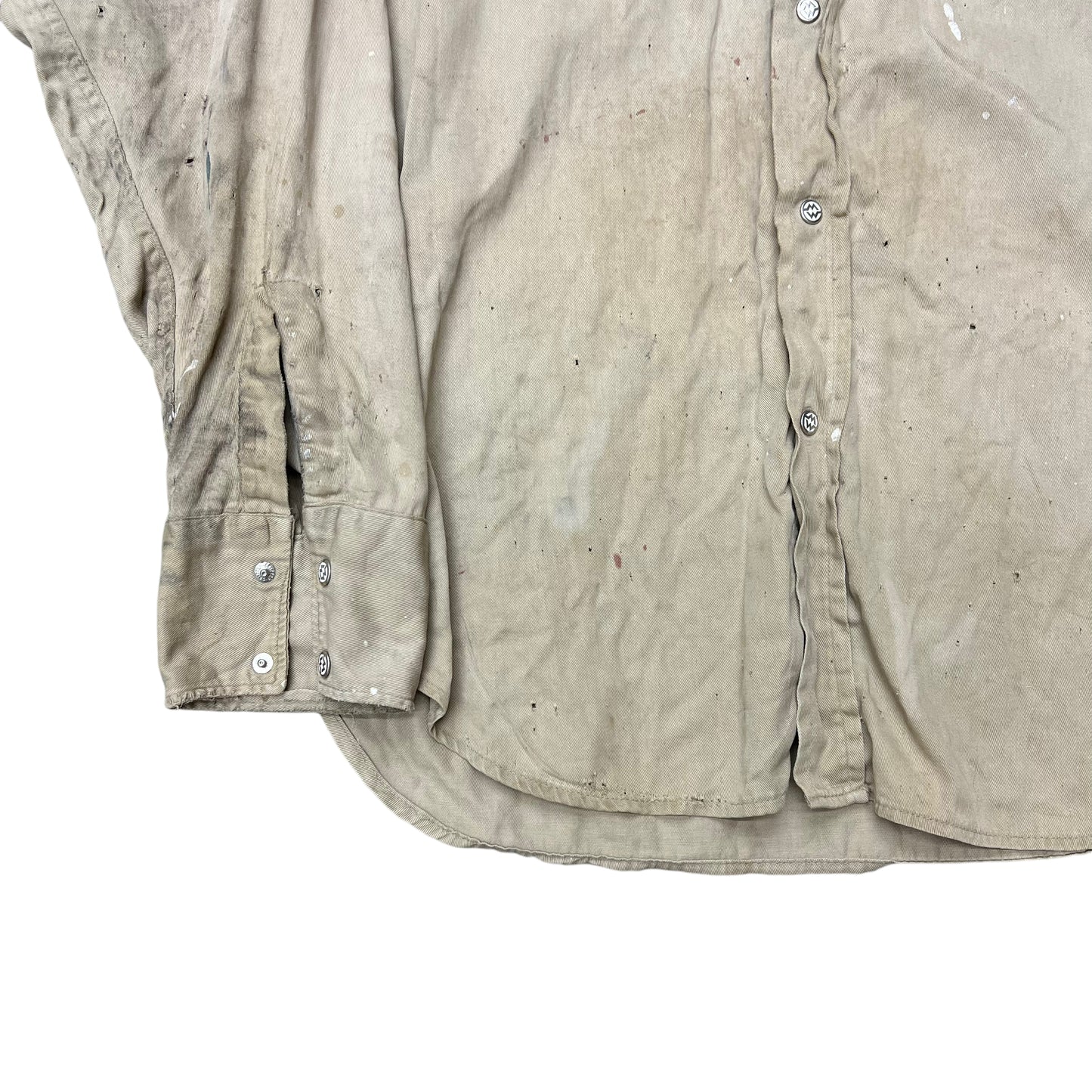 1950s Montgomery Ward Power House khaki slant pocket pearl snap shirt (M)
