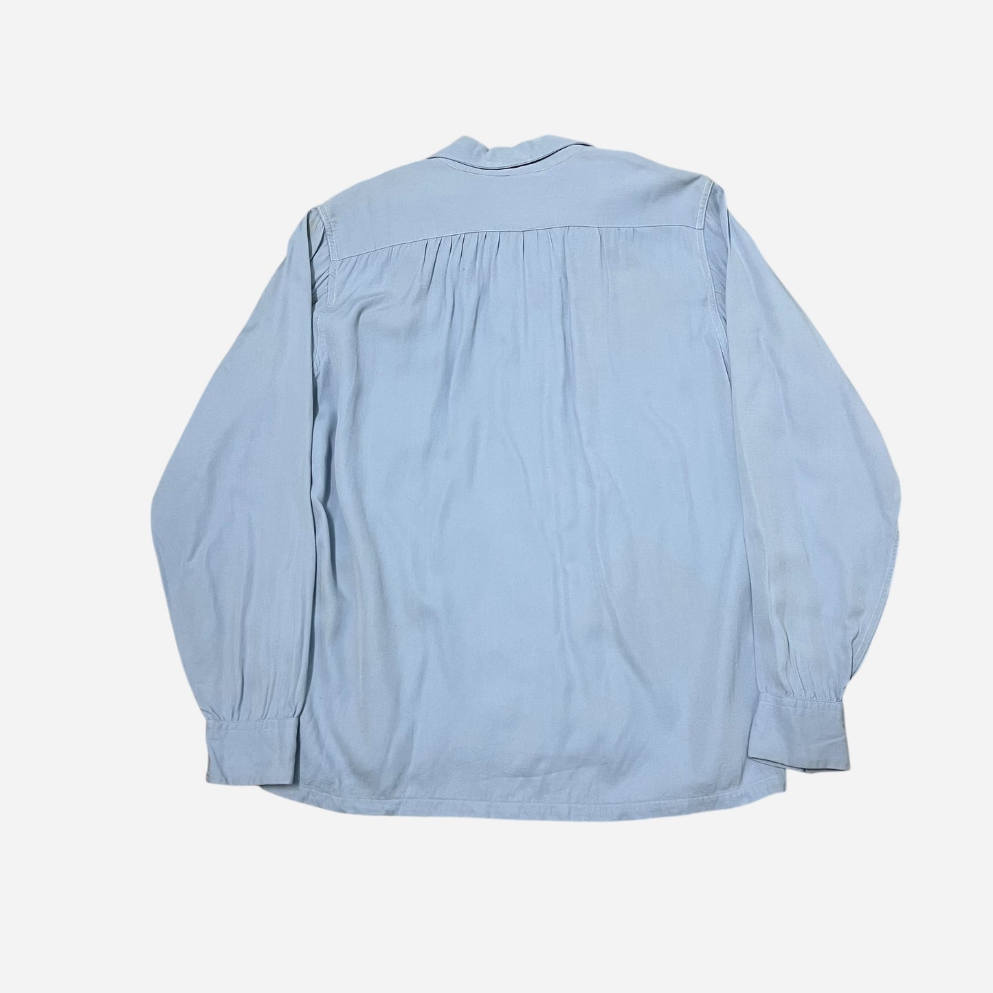 1950s Light blue rayon vangab flap pocket loop collar shirt (M/L)