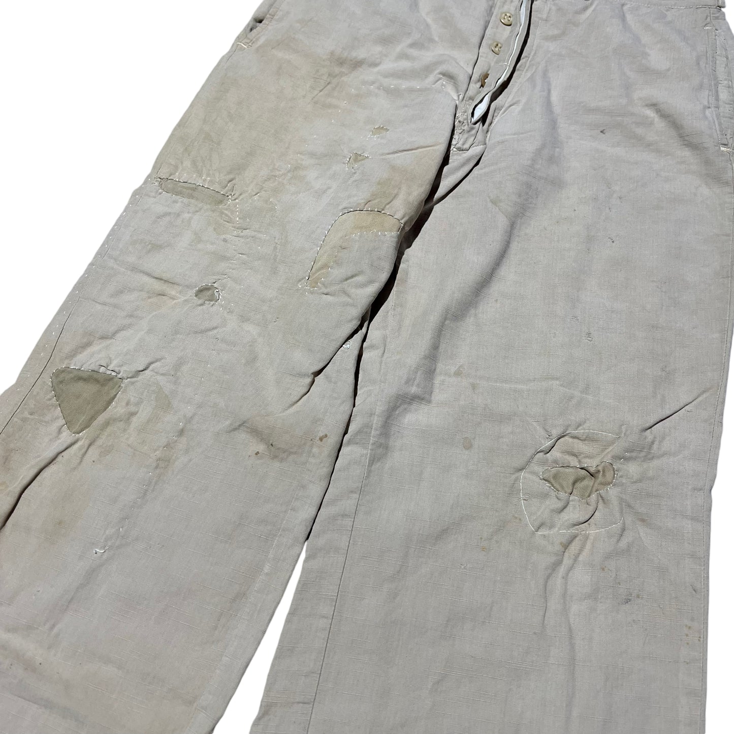 1940s Button fly repaired light khaki cotton summer pants (31w)