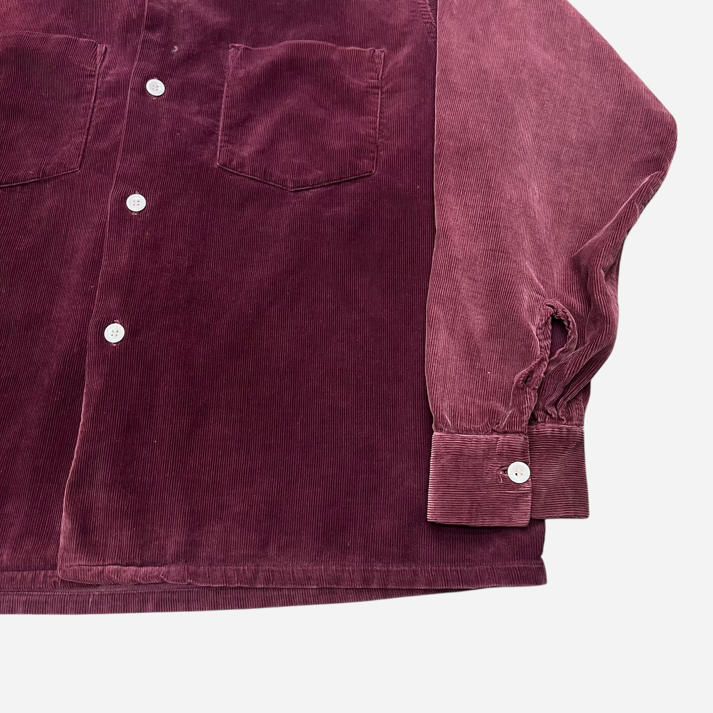 1950s Burgundy corduroy loop collar shirt farmer worn (M/L)
