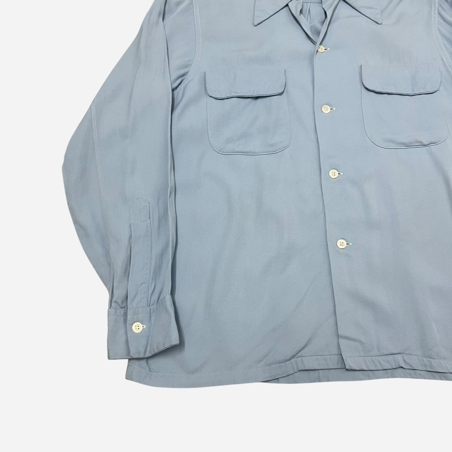 1950s Light blue rayon vangab flap pocket loop collar shirt (M/L)