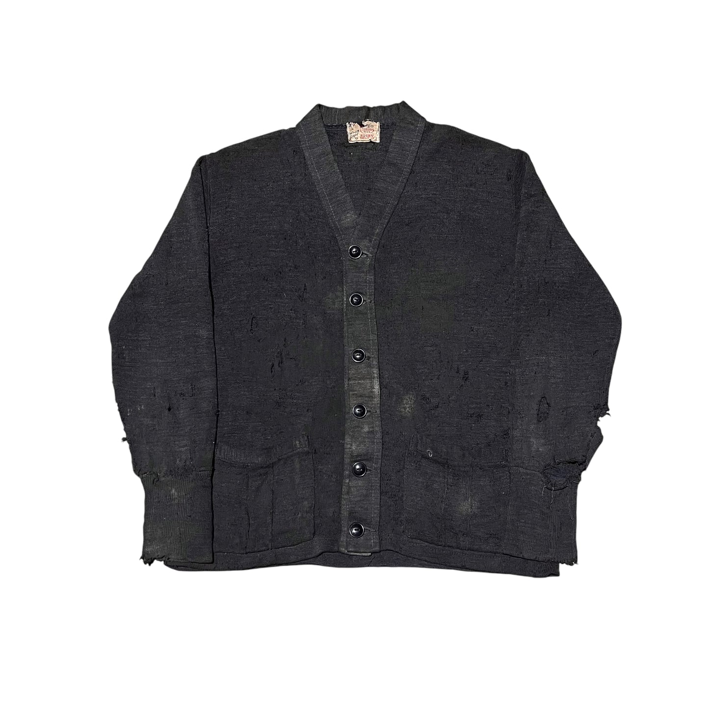 1940s Black wool cardigan sweater (M)