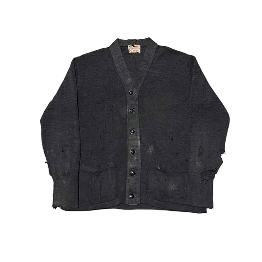 1940s Black wool cardigan sweater (M)