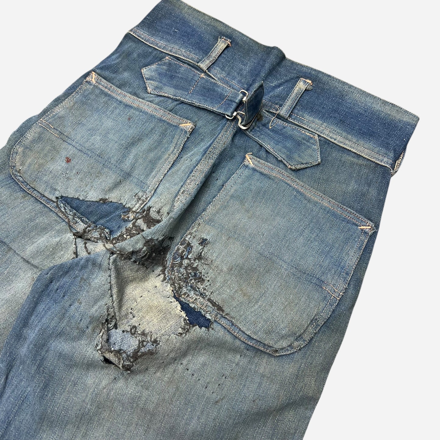 1940s N&W The Big Favorite mule flap buckle back denim jeans (24w)