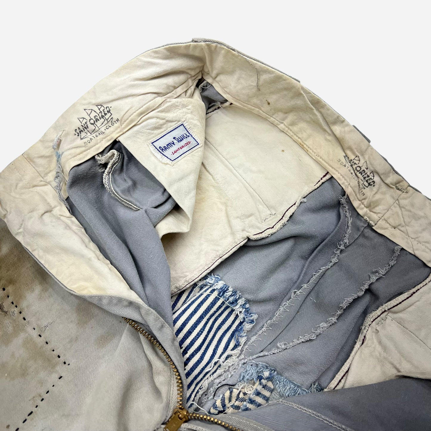 1950s Gray sail cloth repaired chino pants (30w)