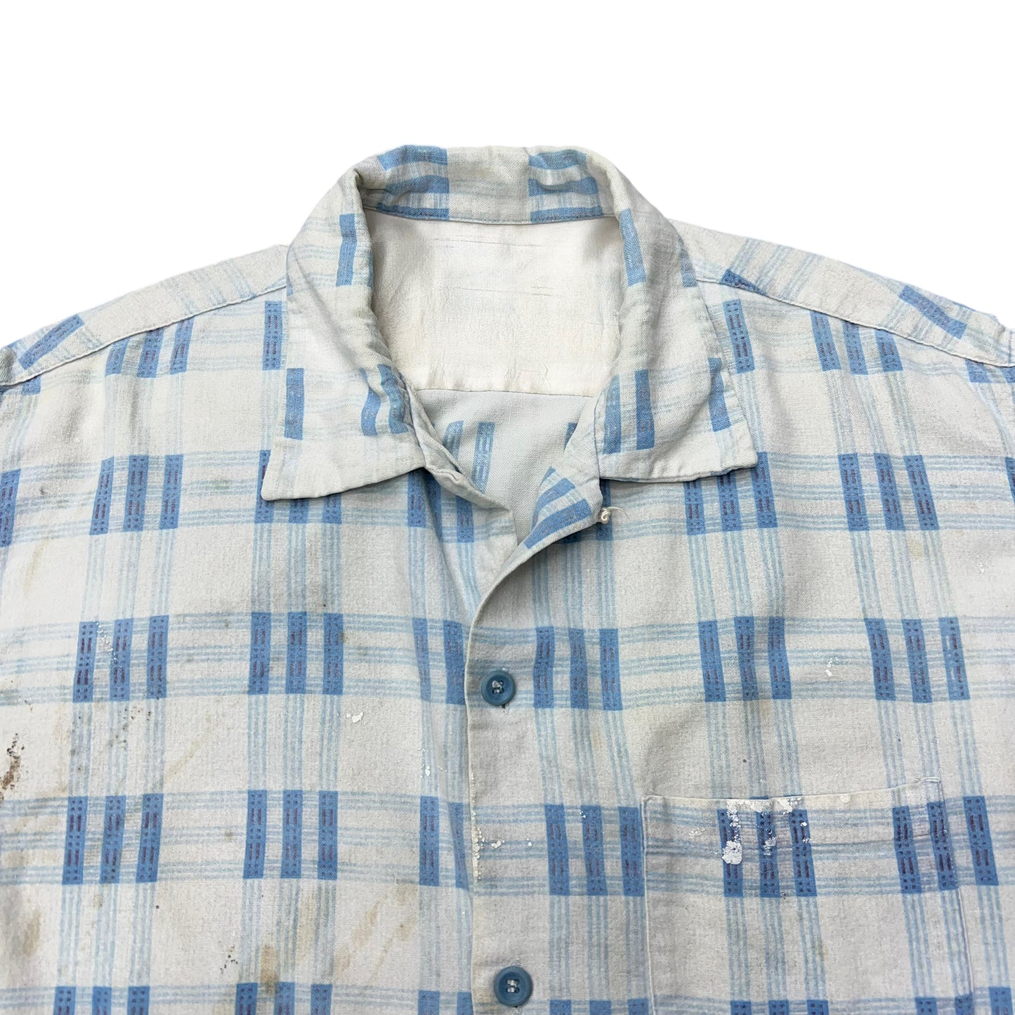 1950s Cotton printed pattern flannel loop collar shirt (XL)