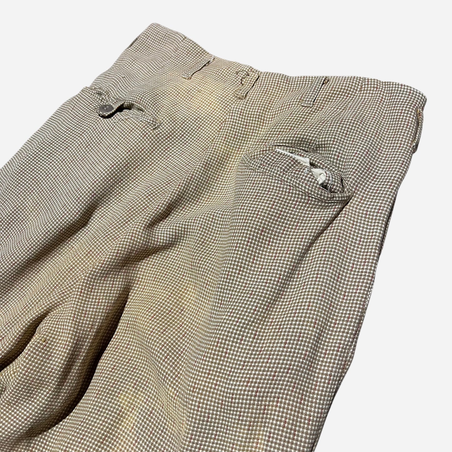 1950s Brown checkered pattern rayon pleated pants (27w)