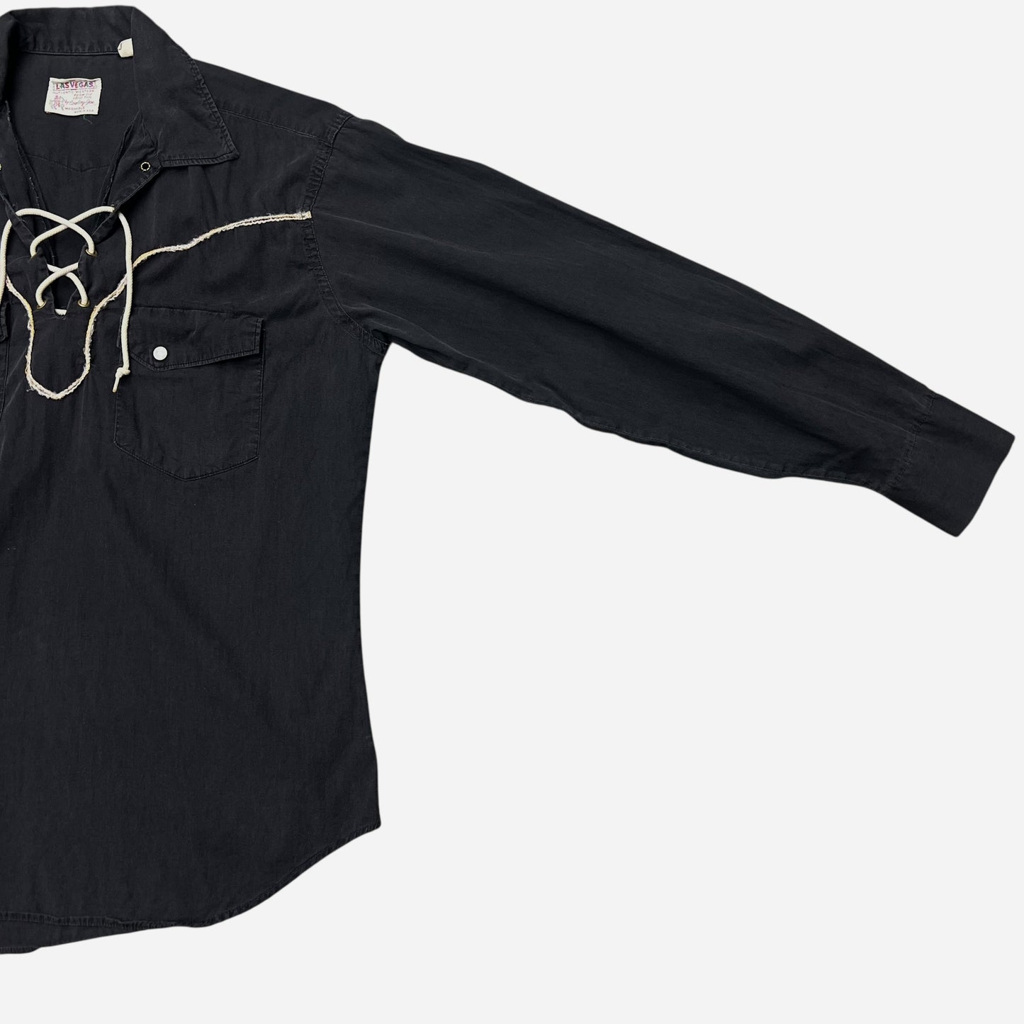 1960s Black cotton slant pocket pearl snap western pullover shirt (M)