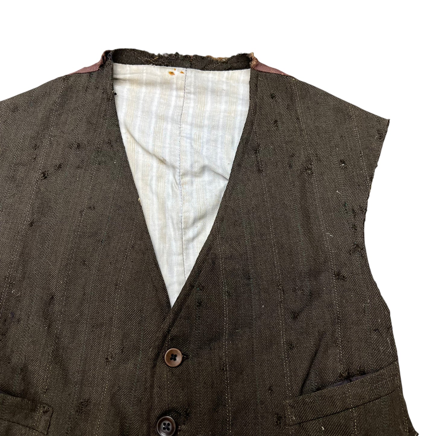 1900s-1910s Distressed brown striped wool vest (M)