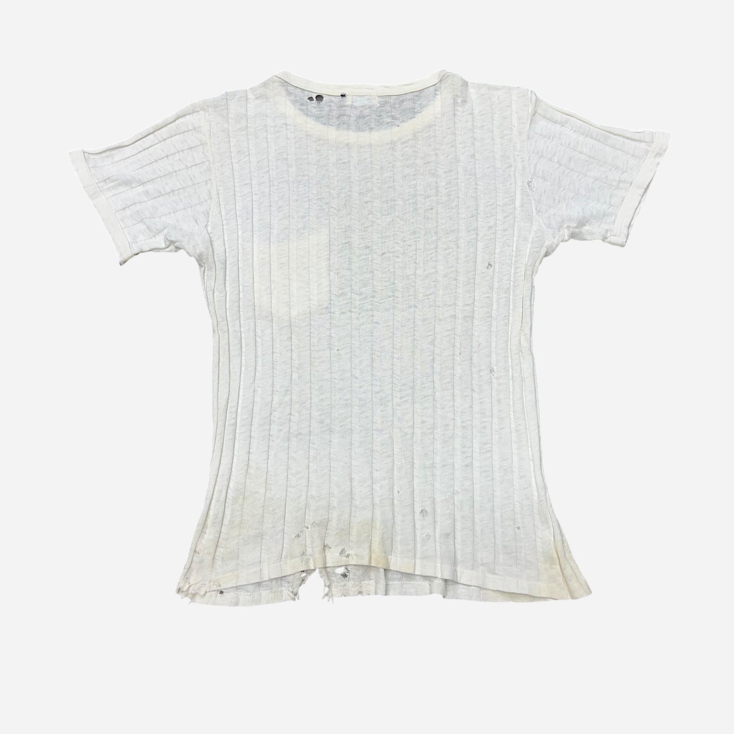 1940s White ribbed cotton pocket t shirt (M)