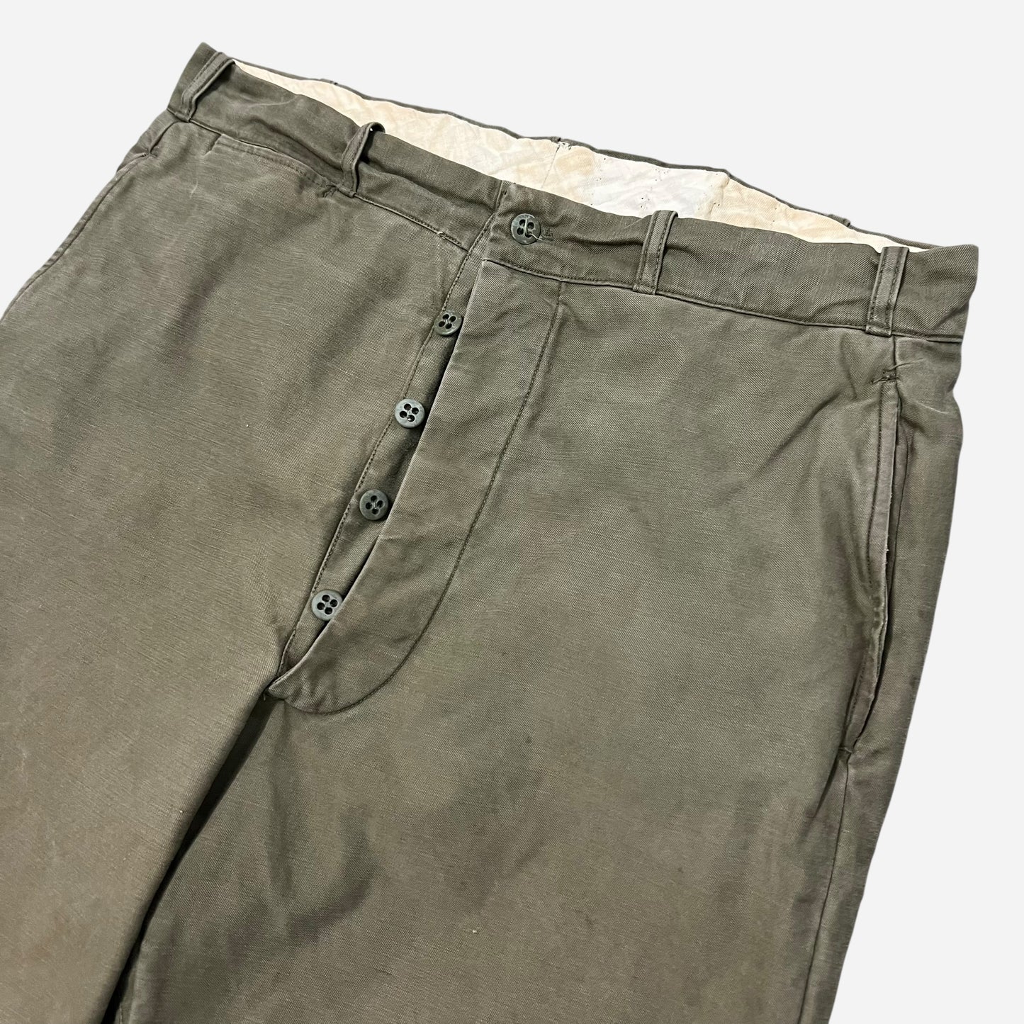 1940s Green button fly cotton work pants (32w)