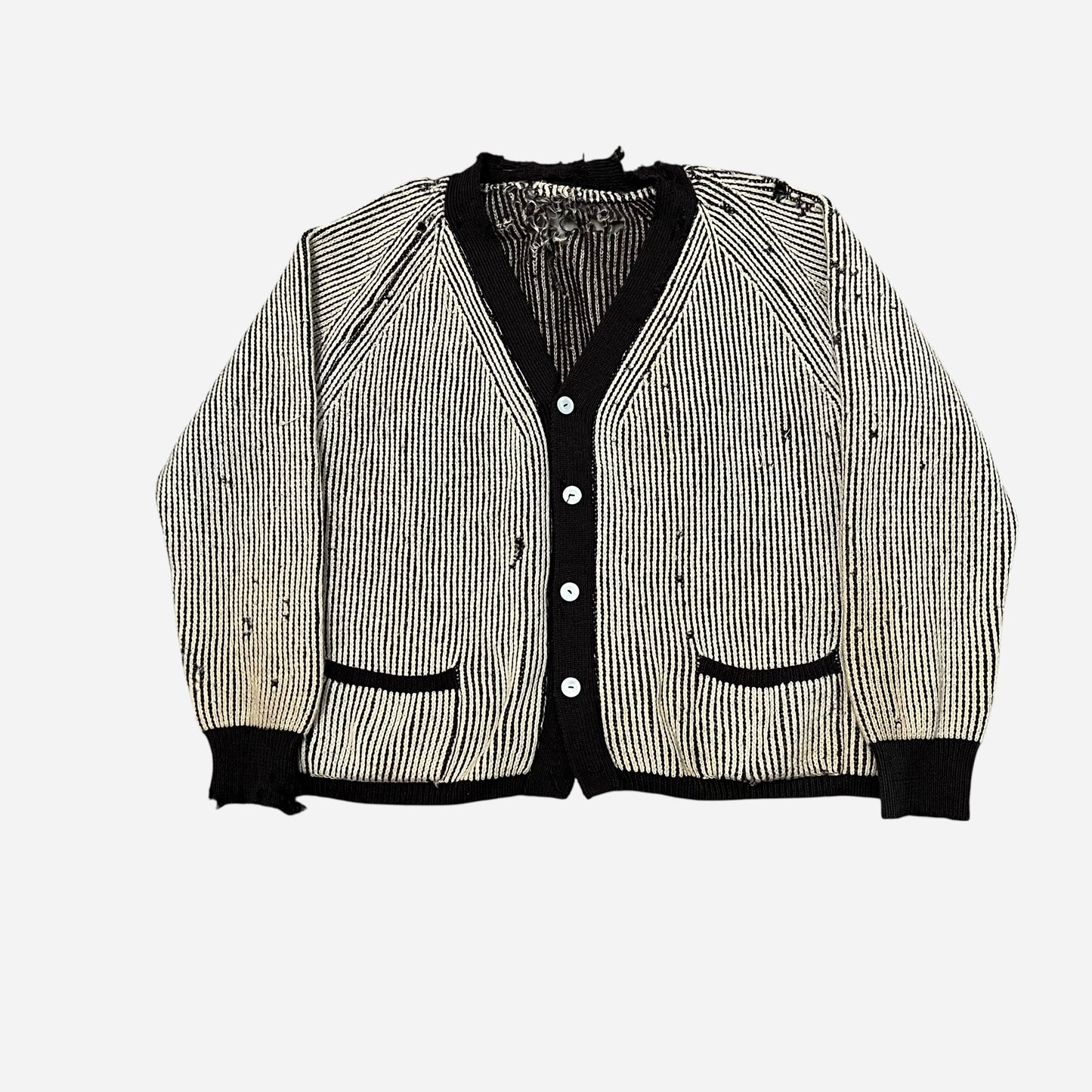 1940s Brown/cream ribbed soft wool cardigan (L/XL)