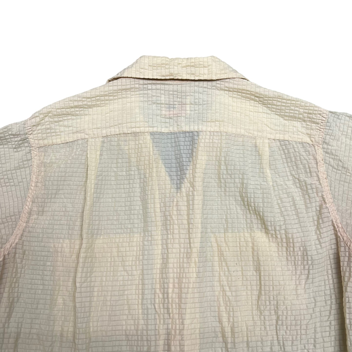 1950s Yellow nylon seersucker loop collar shirt (M/L)