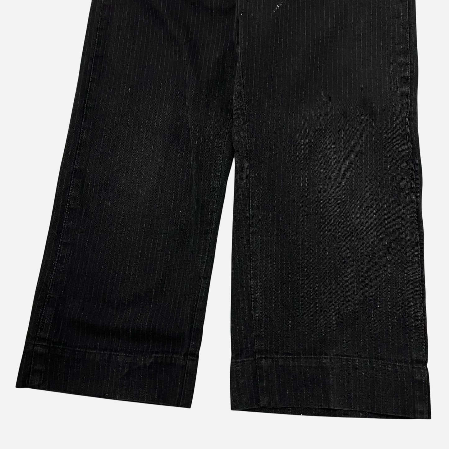 1930s Black heavy cotton button fly striped work pants (33w)