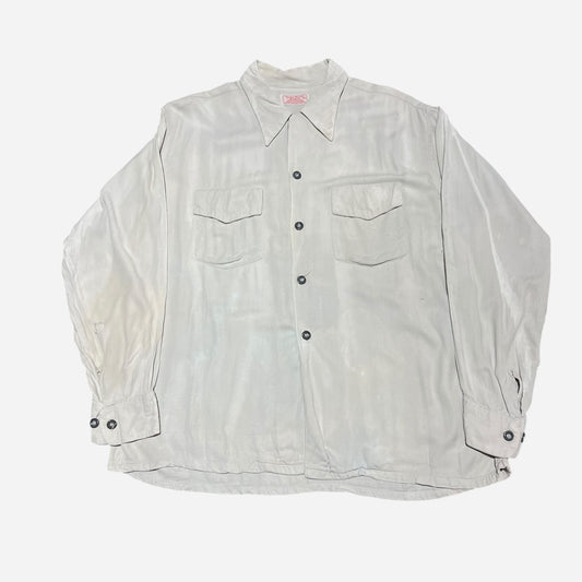 1950s Rayon cold white flap pocket loop collar shirt (XL)