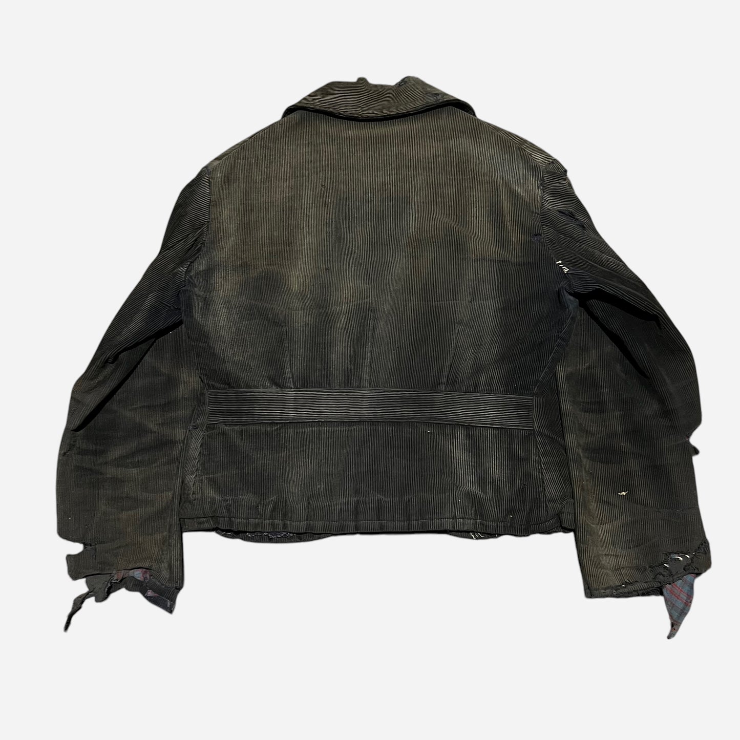 1930s Black sun faded corduroy belt back work jacket (M)