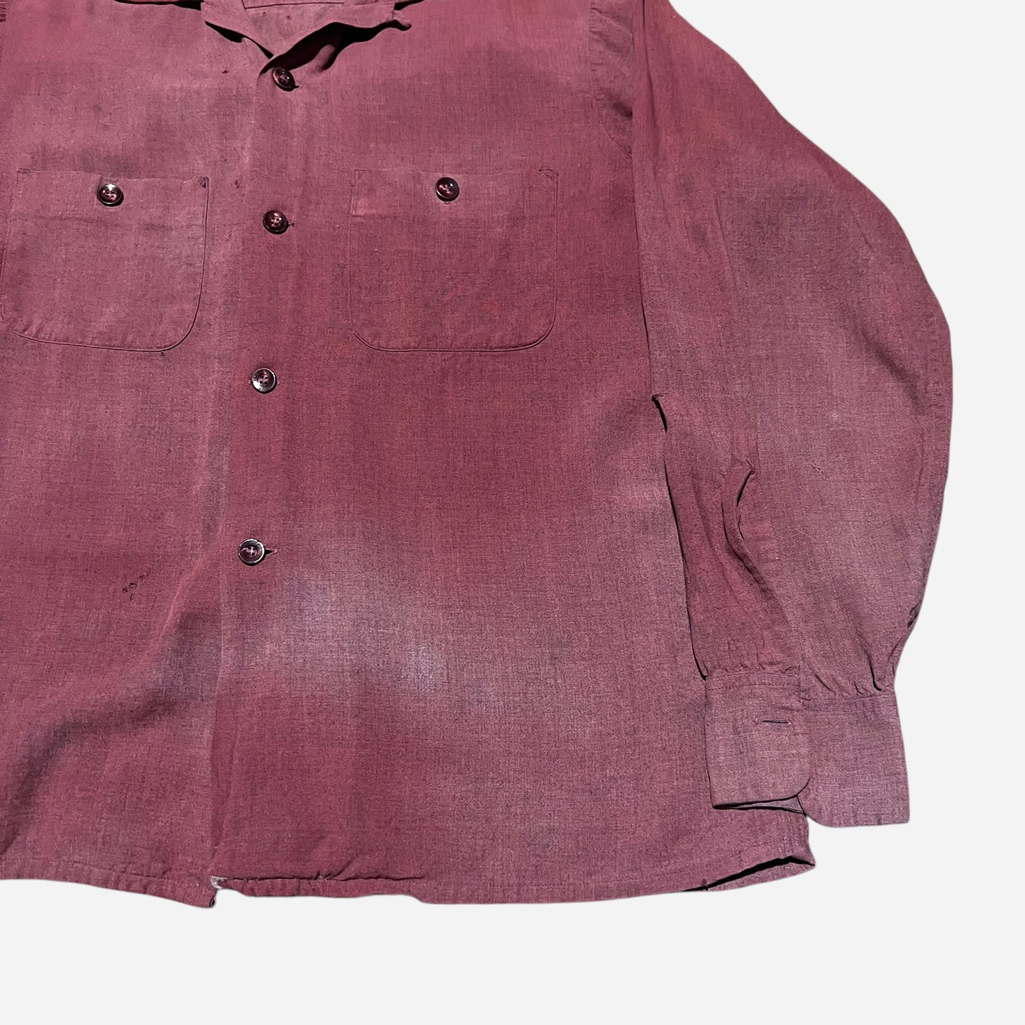 1960s Burgundy rayon loop collar shirt (M)