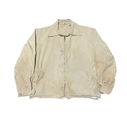 1950s Distressed cream light cotton crown zip jacket (M)