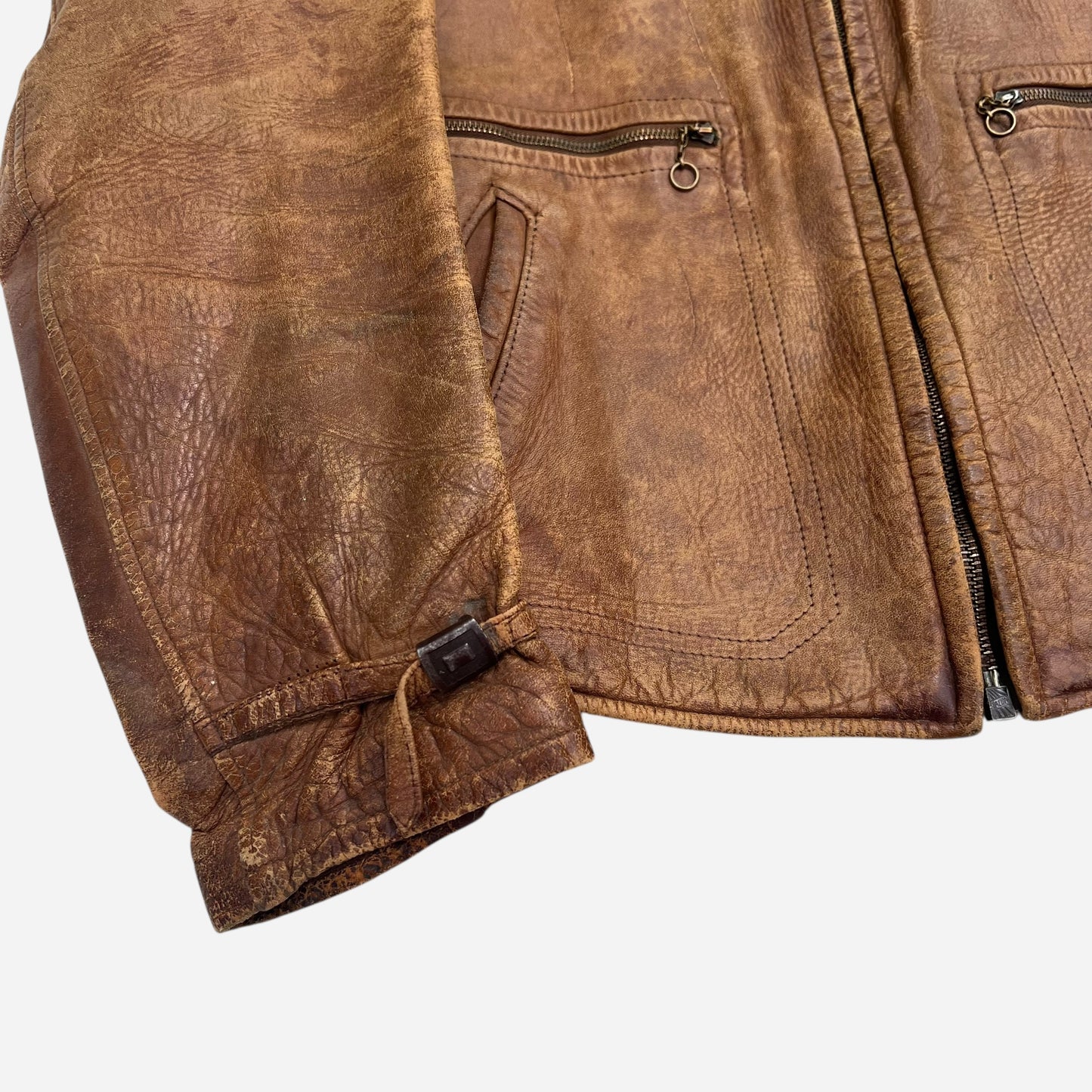 1940s Brown leather jacket belt back (M)