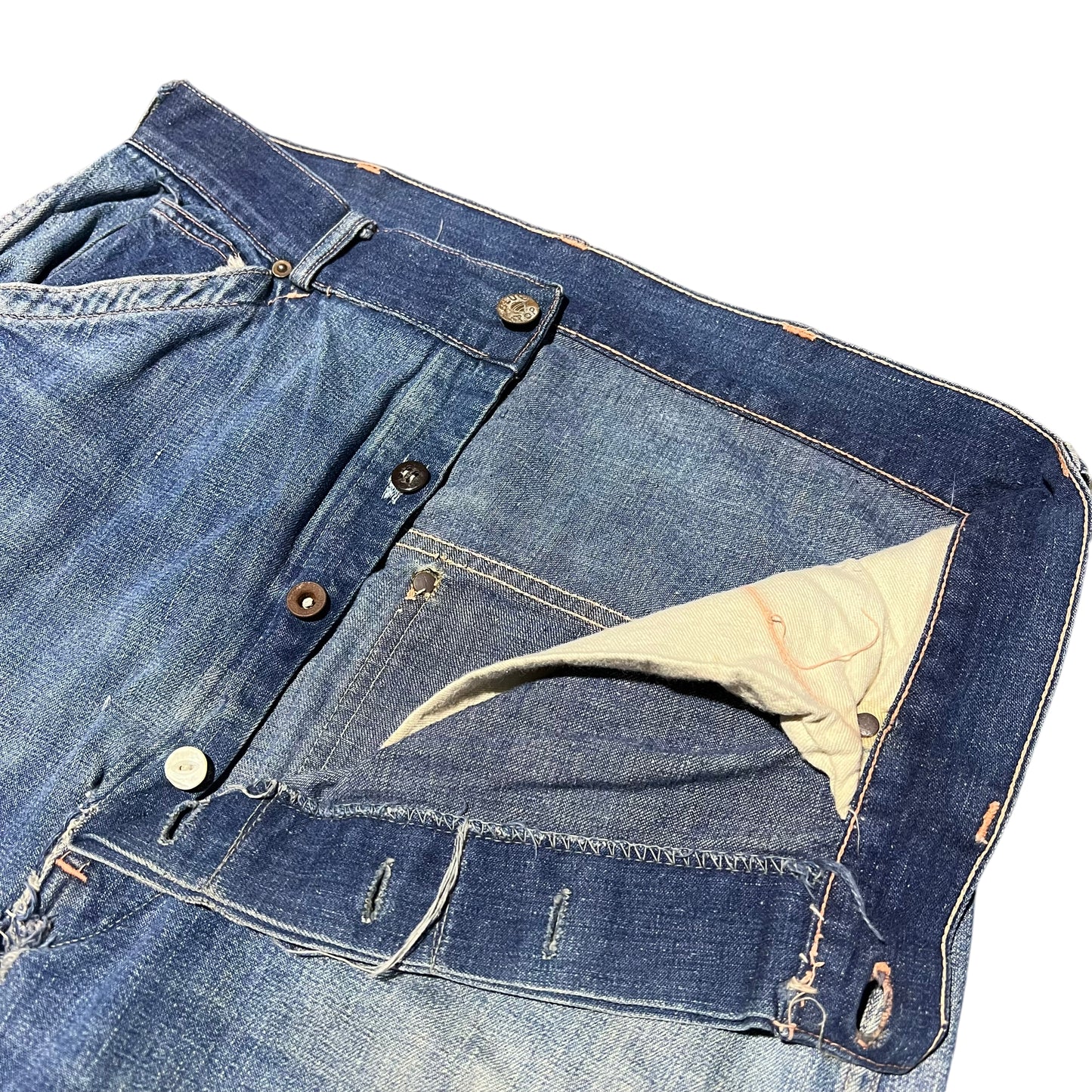 1940s Blue Top donut button fly “Jnco” style jeans (34w)
