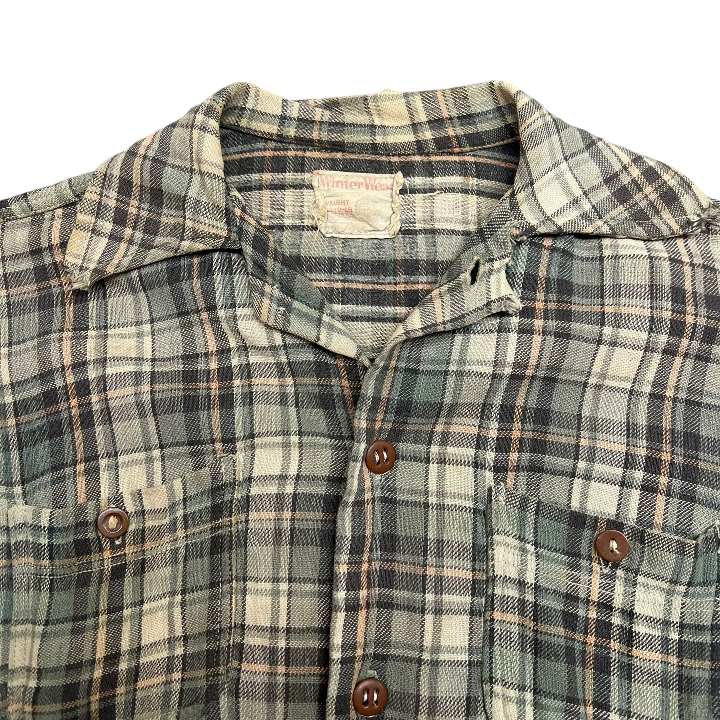 1930s Winter wear green plaid flannel (XS)