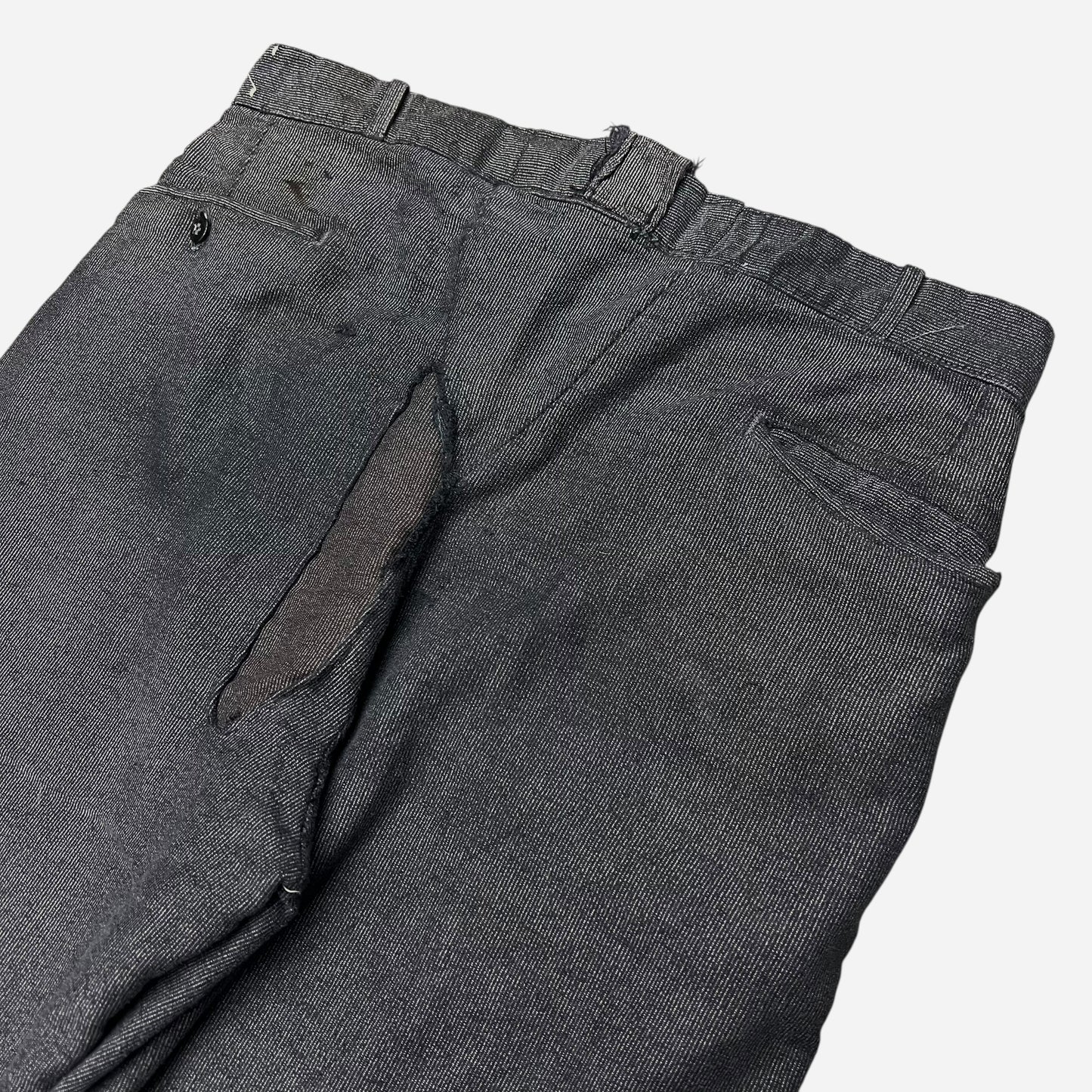 1950s Cone salt & pepper moleskin black button fly work pants (34w)