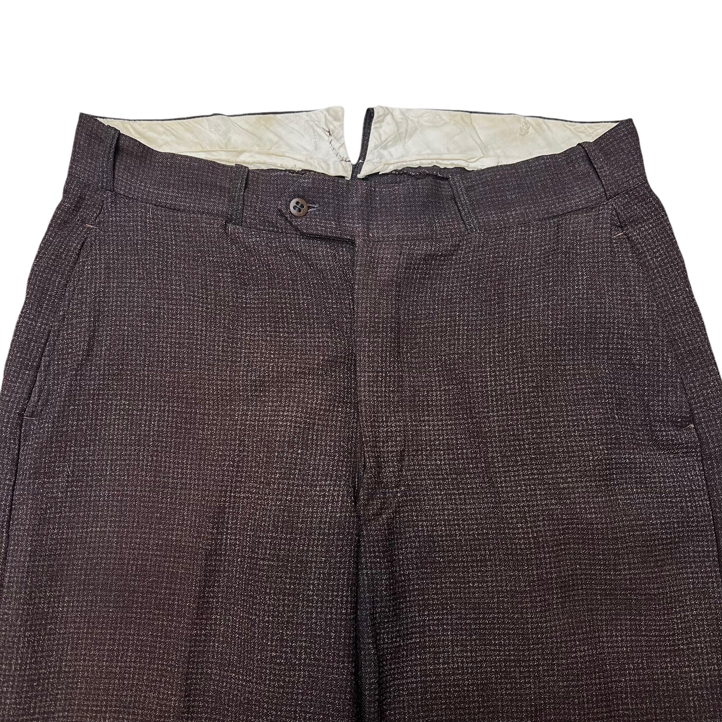 1930s NRA brown faded cotton/wool blend fleck pattern pants (34w)