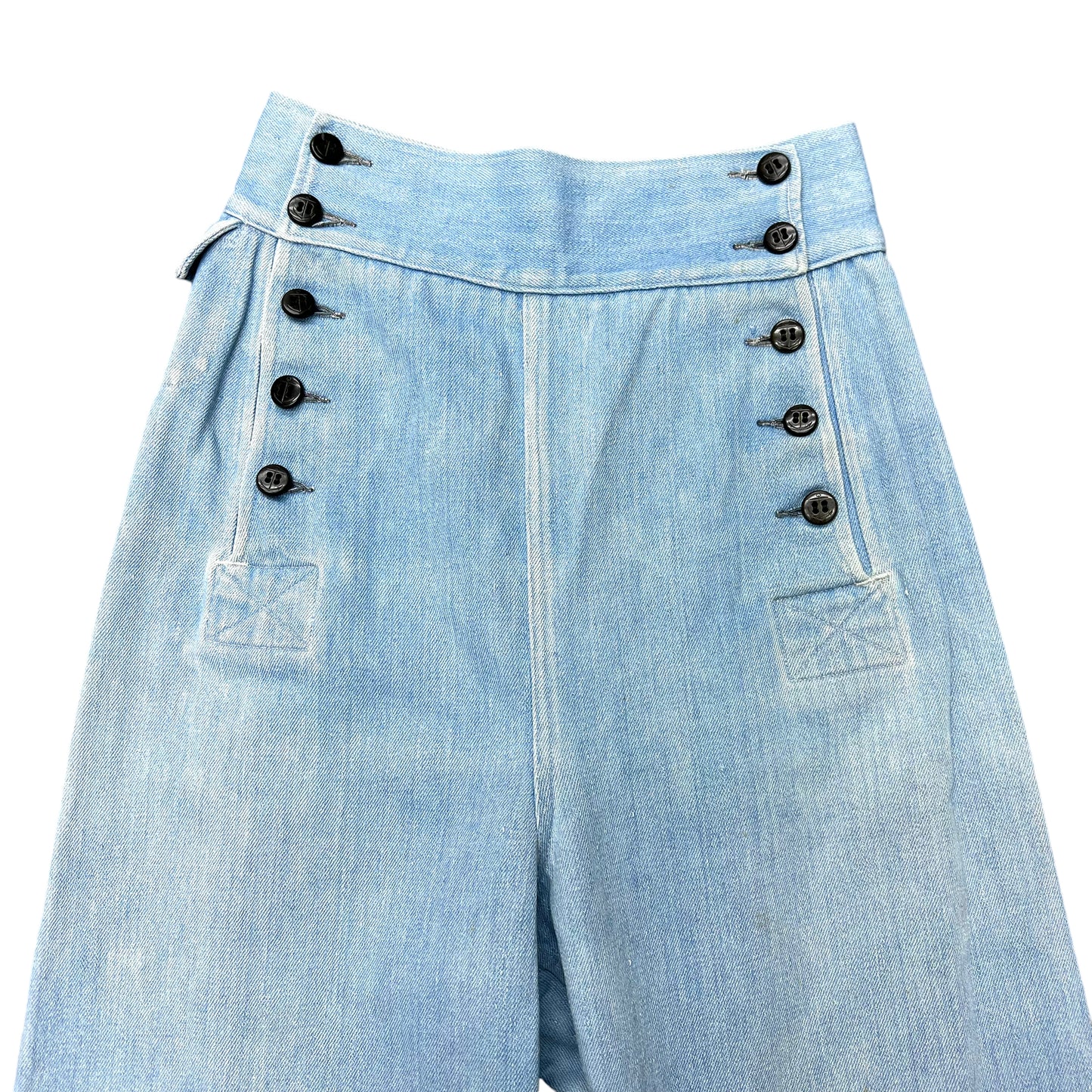 1940s 1950s Women’s Light blue selvedge denim flared sailor jeans (24w)