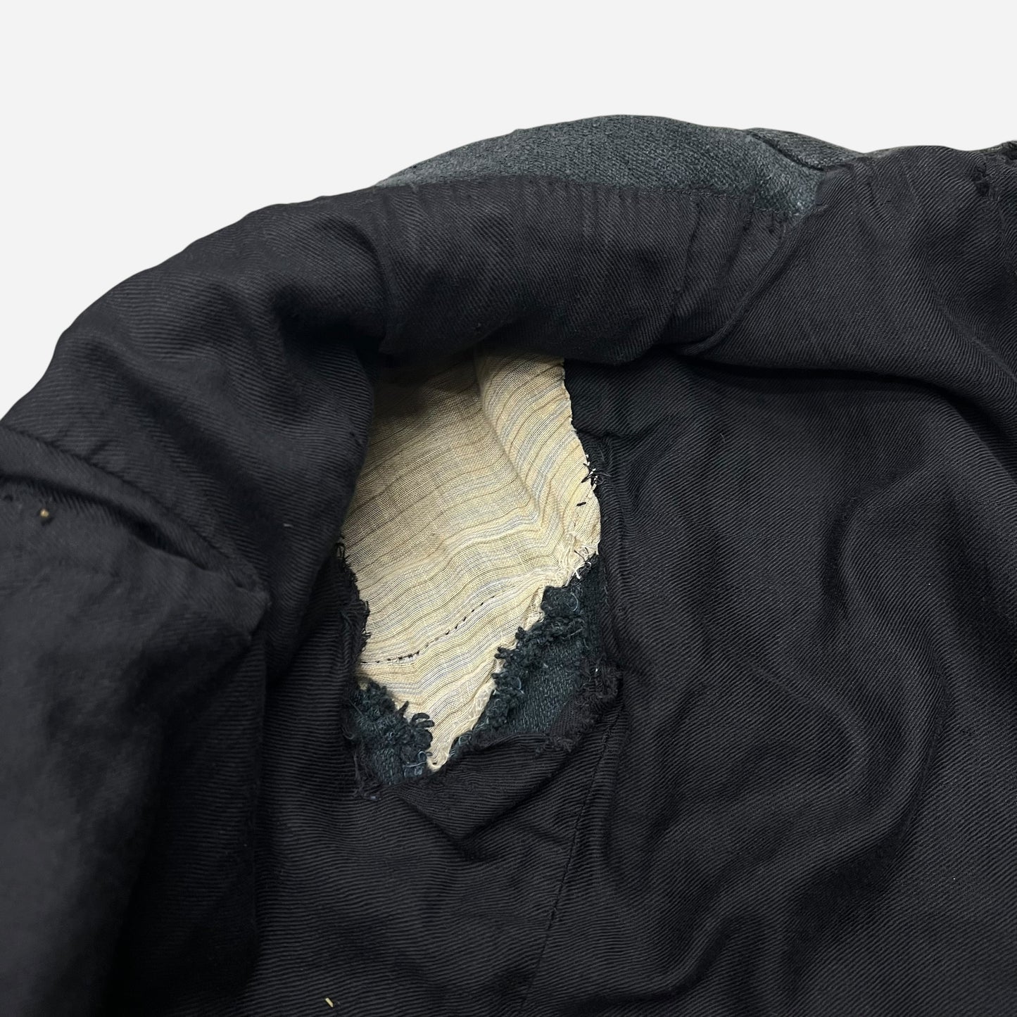 1900s 1910s Sun faded black woven wool/cotton work suit jacket (M)