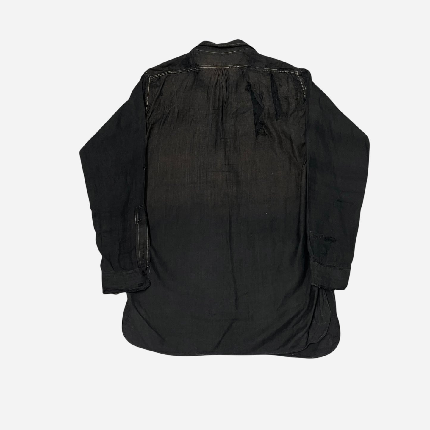 1910s Black sun faded cotton chinstrap pullover work shirt (S/M)